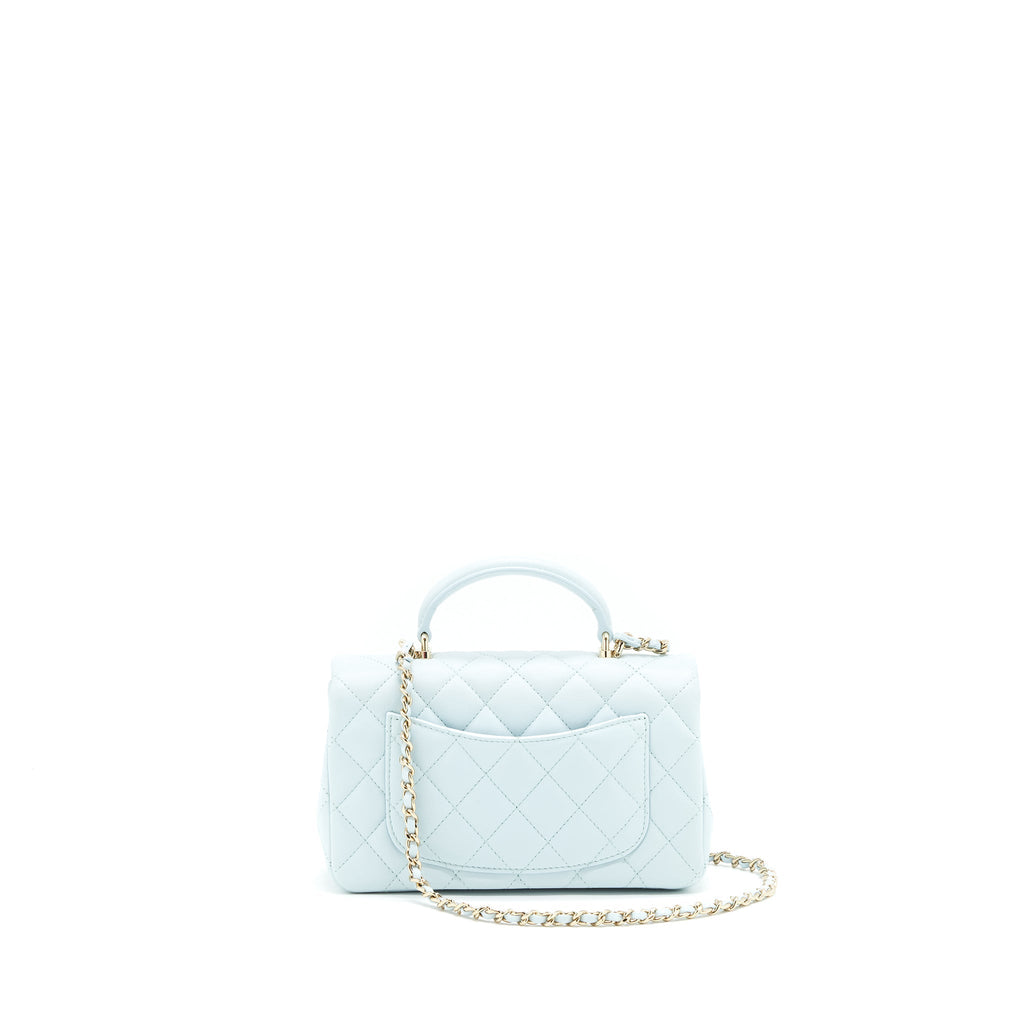 Chanel 21K Mini Top Handle Rectangular Flap Bag Pastel Blue L