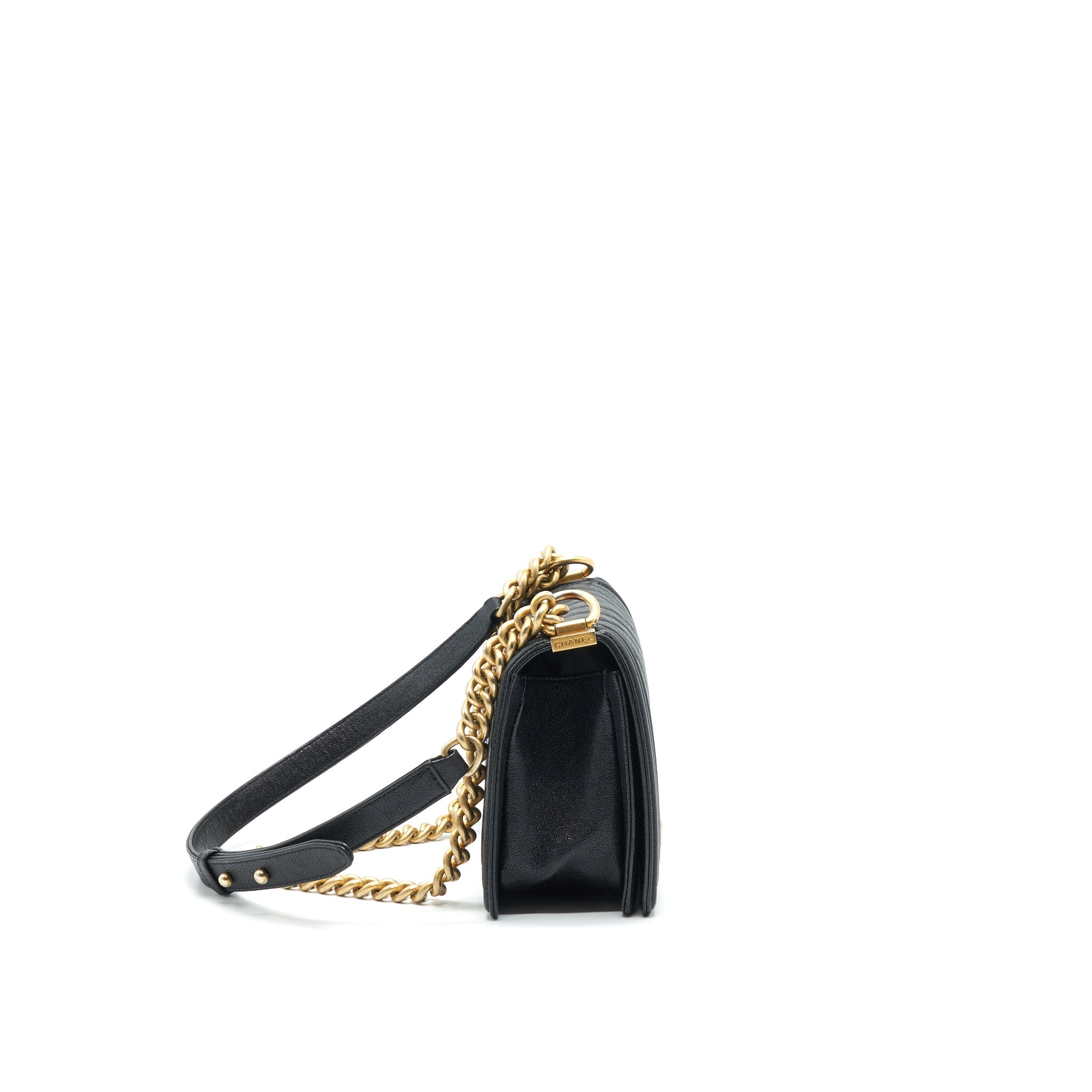 Chanel Chevron medium Boy Chanel Handbag Caviar Black
