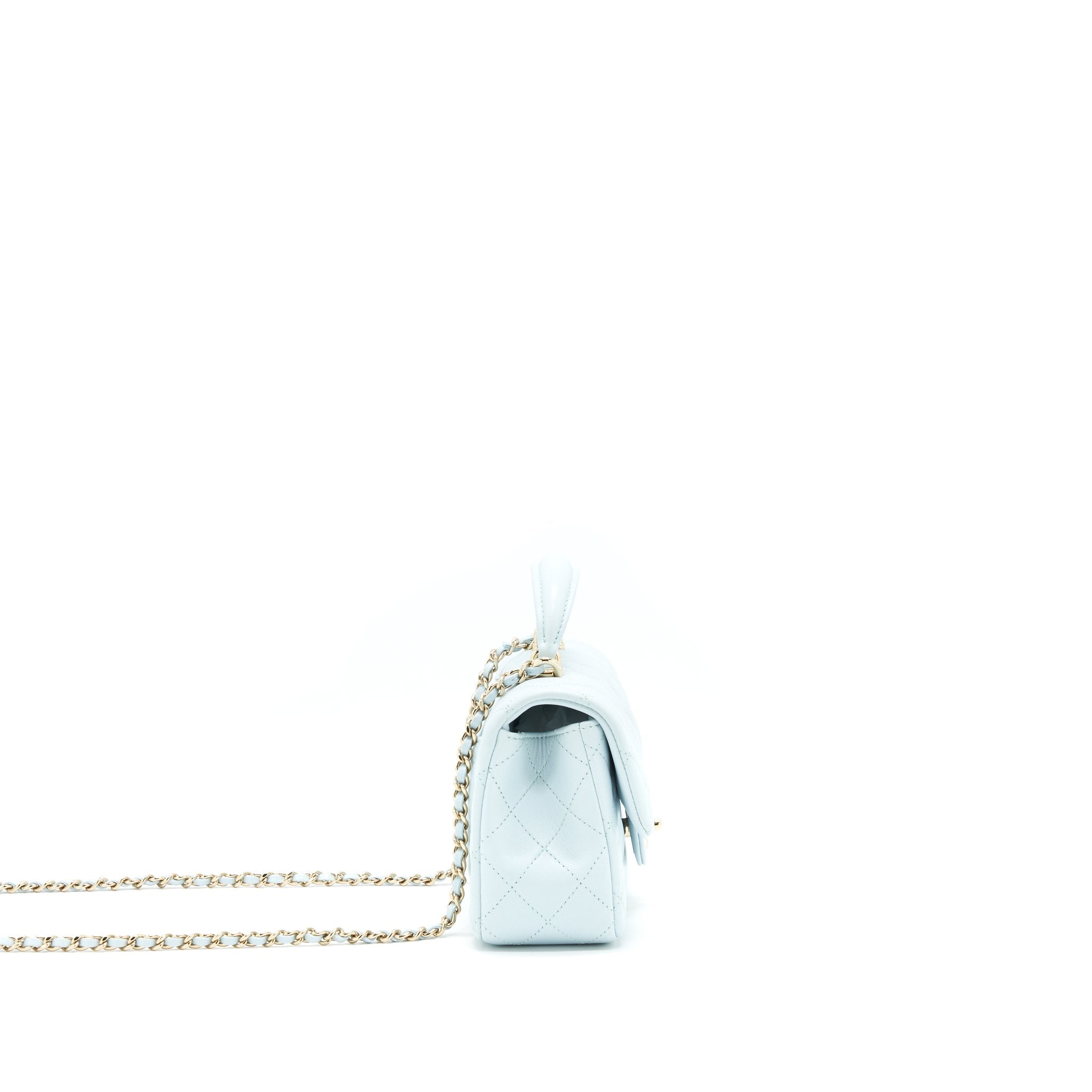 Chanel 21K Mini Top Handle Rectangular Flap Bag Pastel Blue L