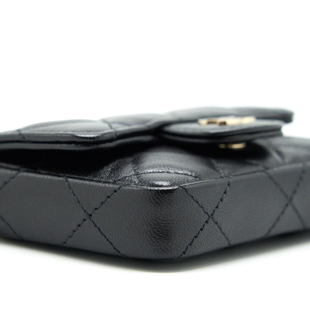 Chanel Flap  Holder Belt Bag With Chain Lambskin Black L