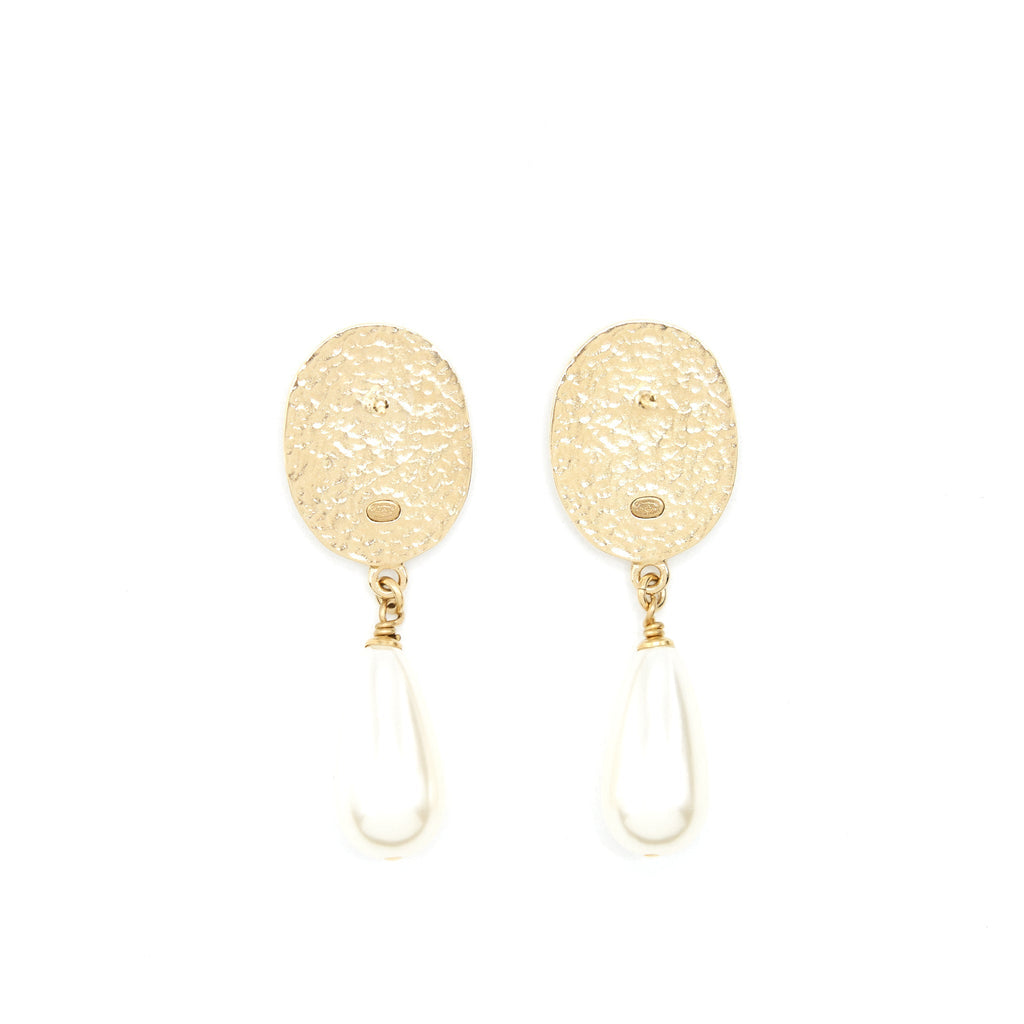 Chanel Pearl Drop Earrings With Crystals