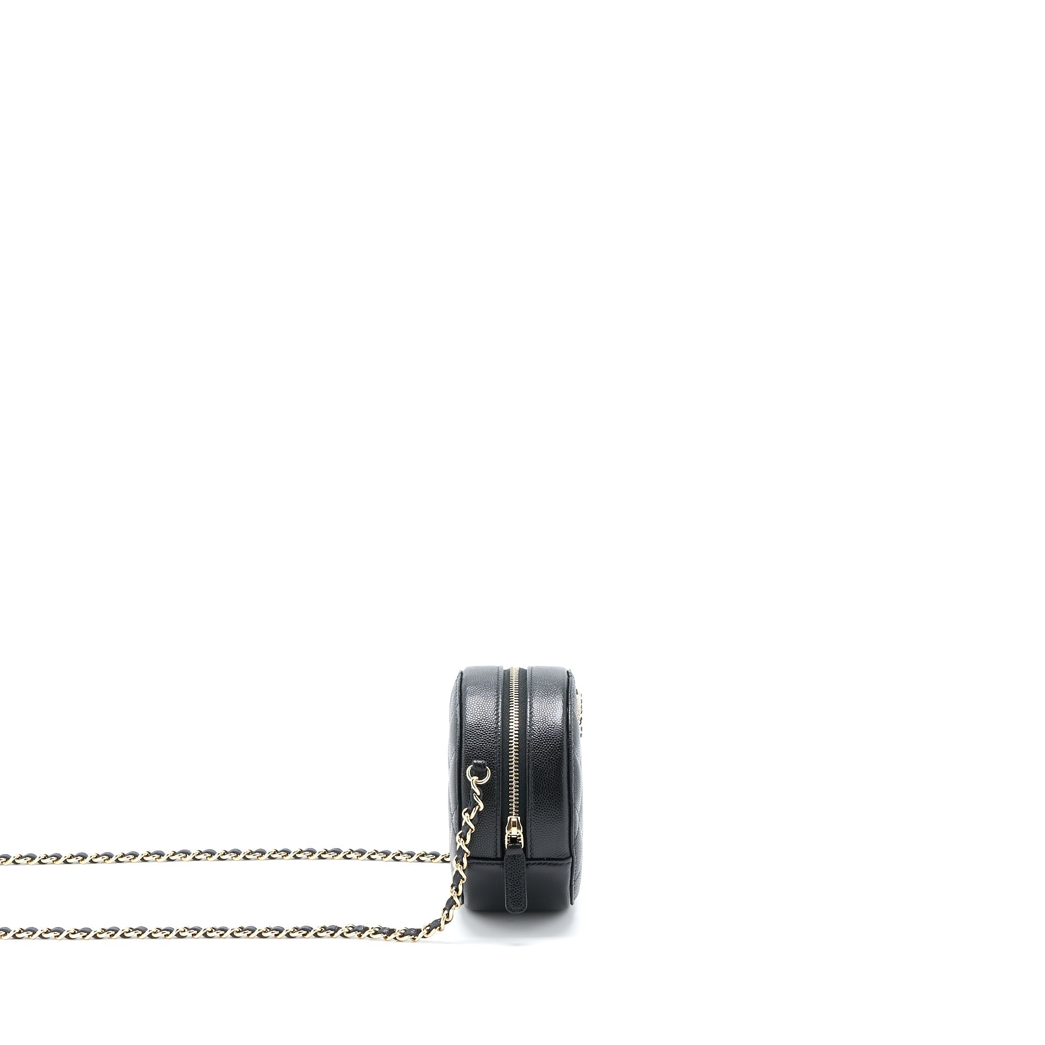 Chanel Crystal CC Logo Round Clutch with Chain Caviar Black L