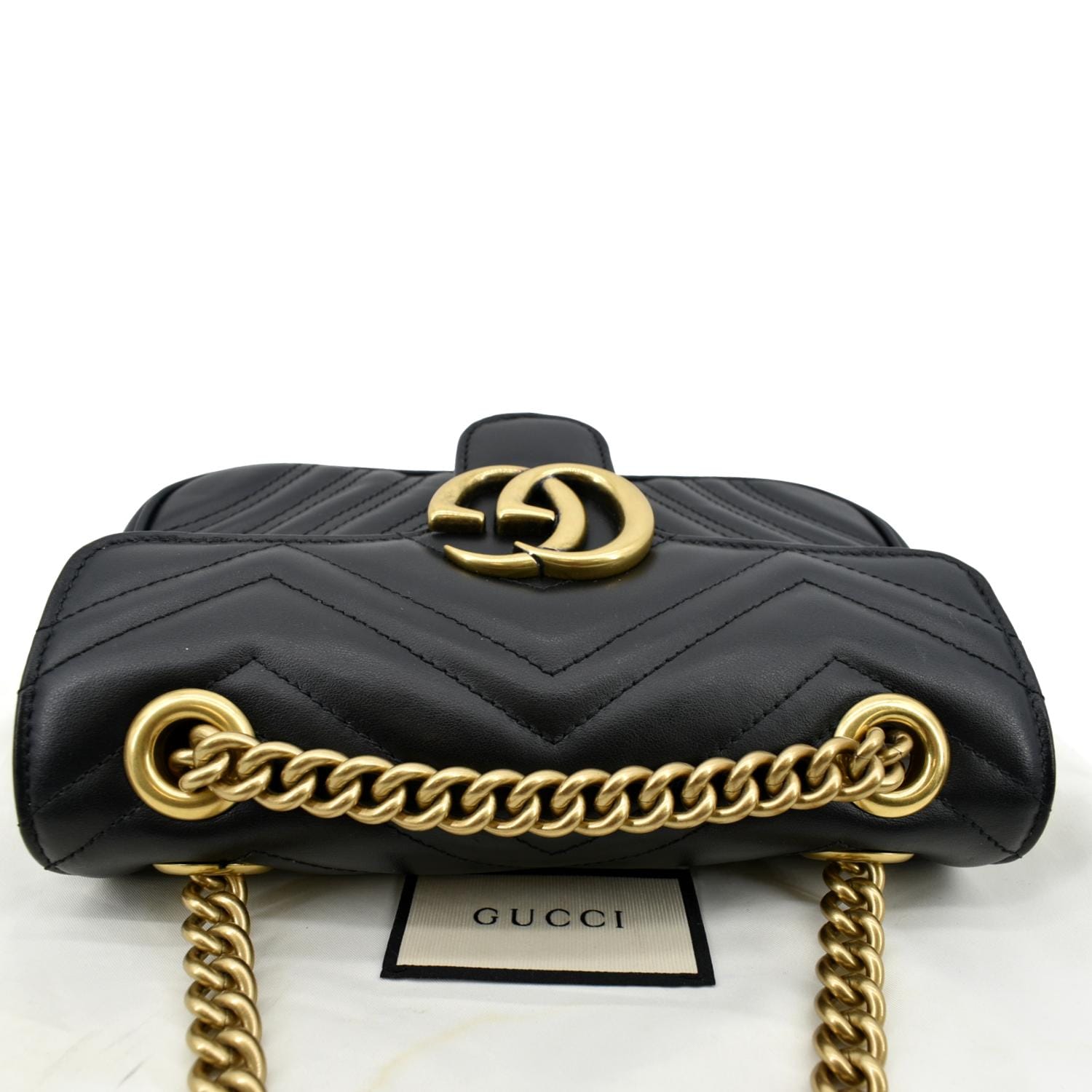 GUCCI GG Marmont Mini Leather Shoulder Bag Black 446744