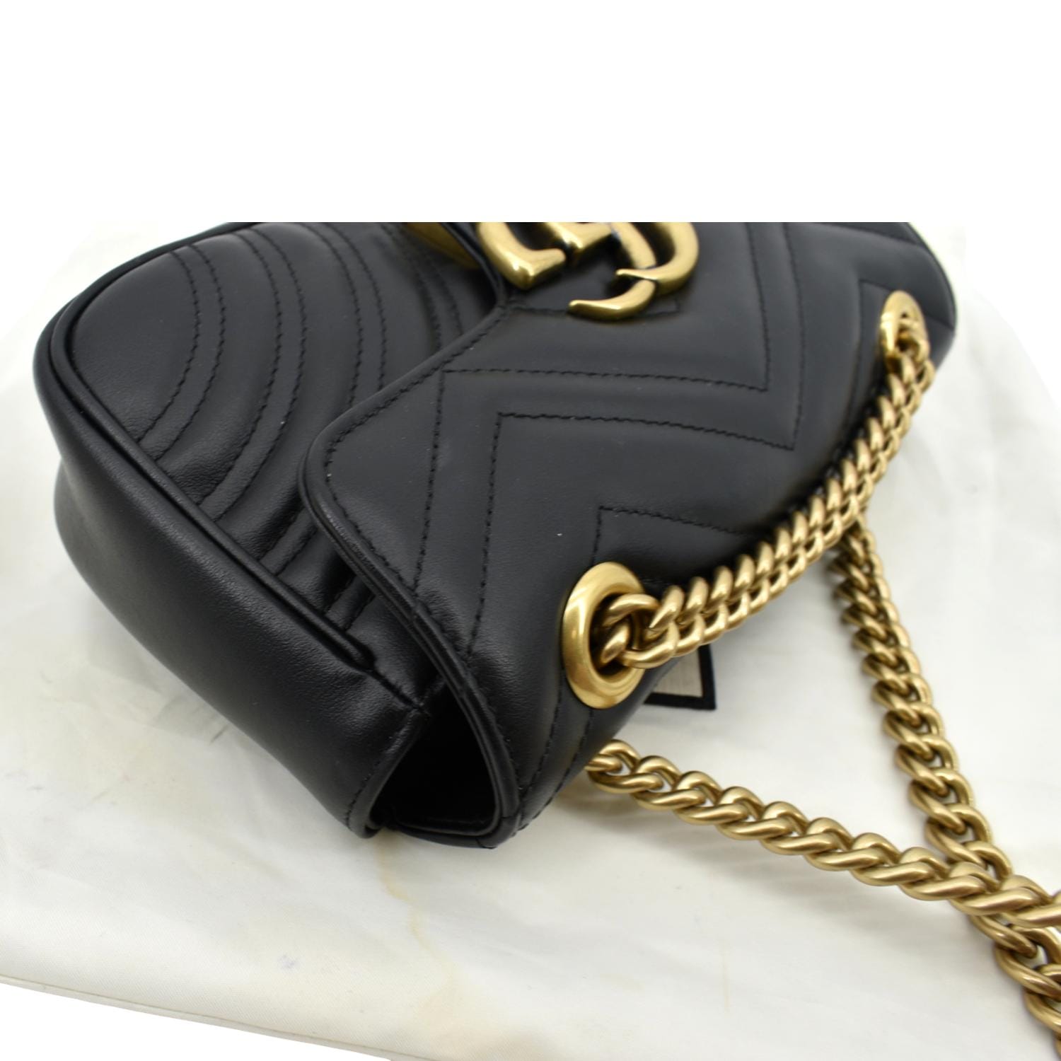 GUCCI GG Marmont Mini Leather Shoulder Bag Black 446744
