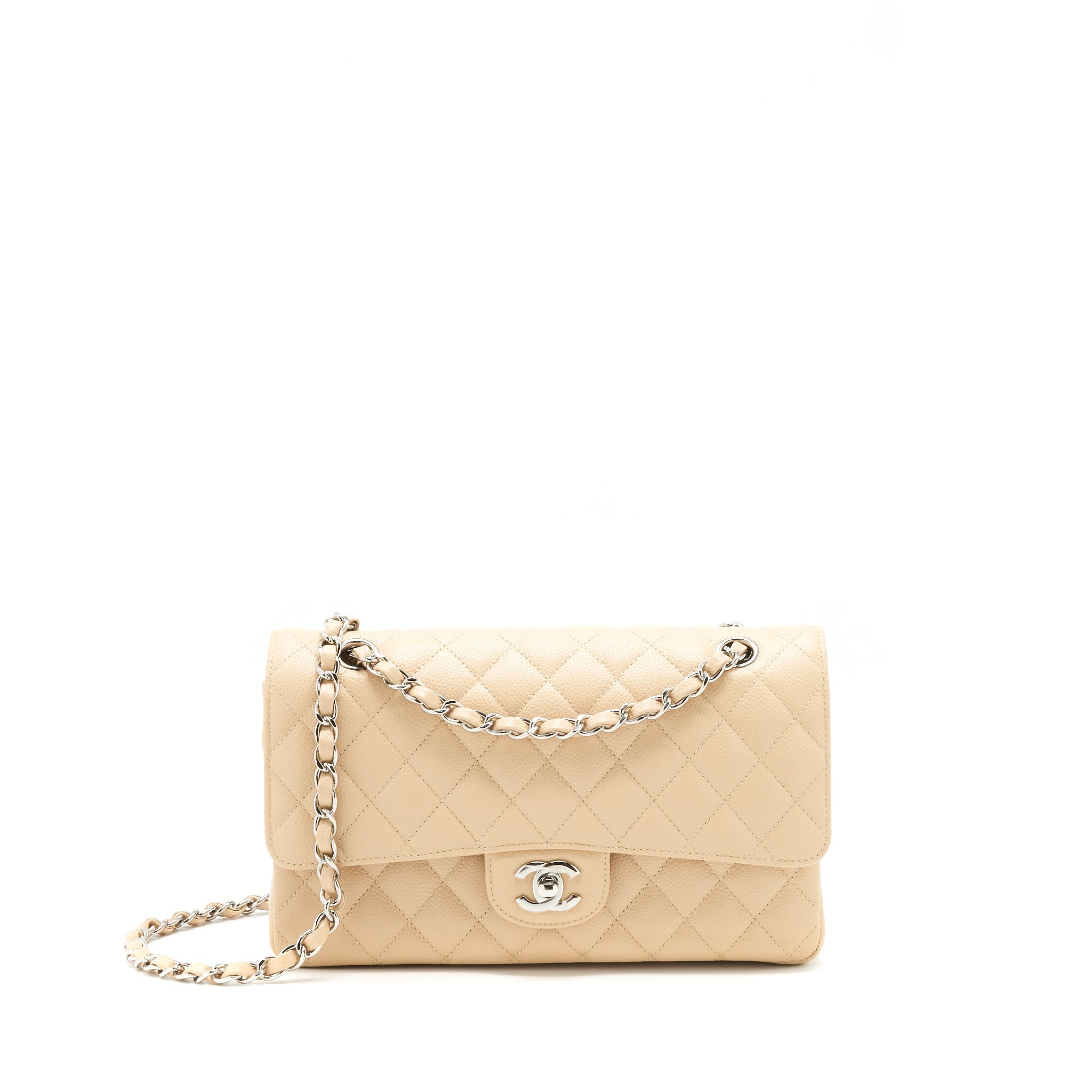 Chanel Medium Classic Double Flap Bag Caviar Beige