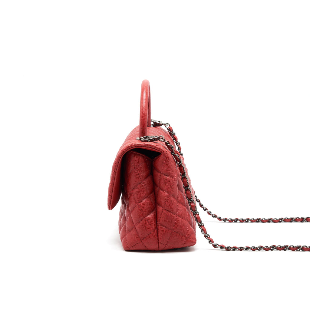 CHANEL COCO HANDLE SMALL FLAP BAG RED CALFSKIN R