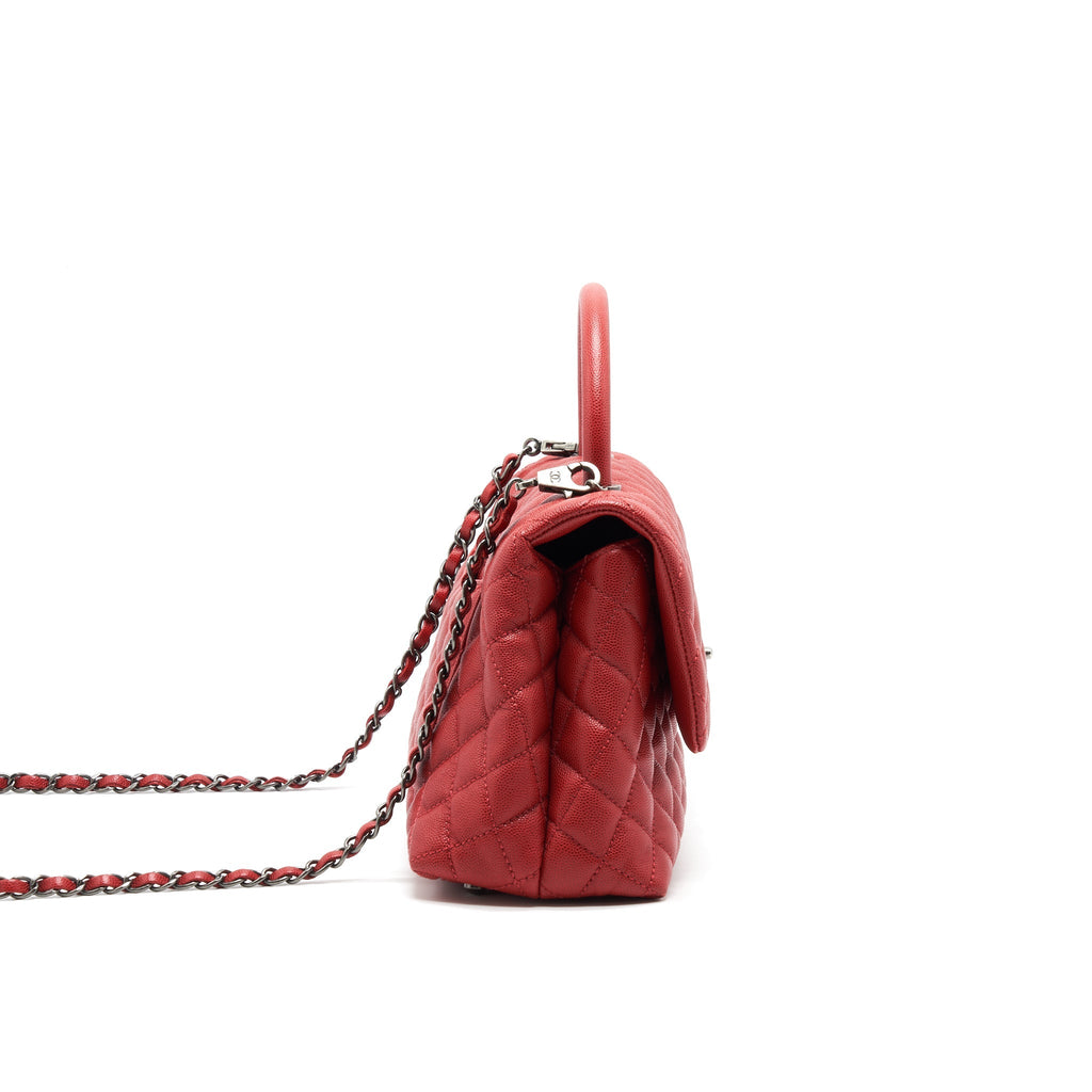 CHANEL COCO HANDLE SMALL FLAP BAG RED CALFSKIN R