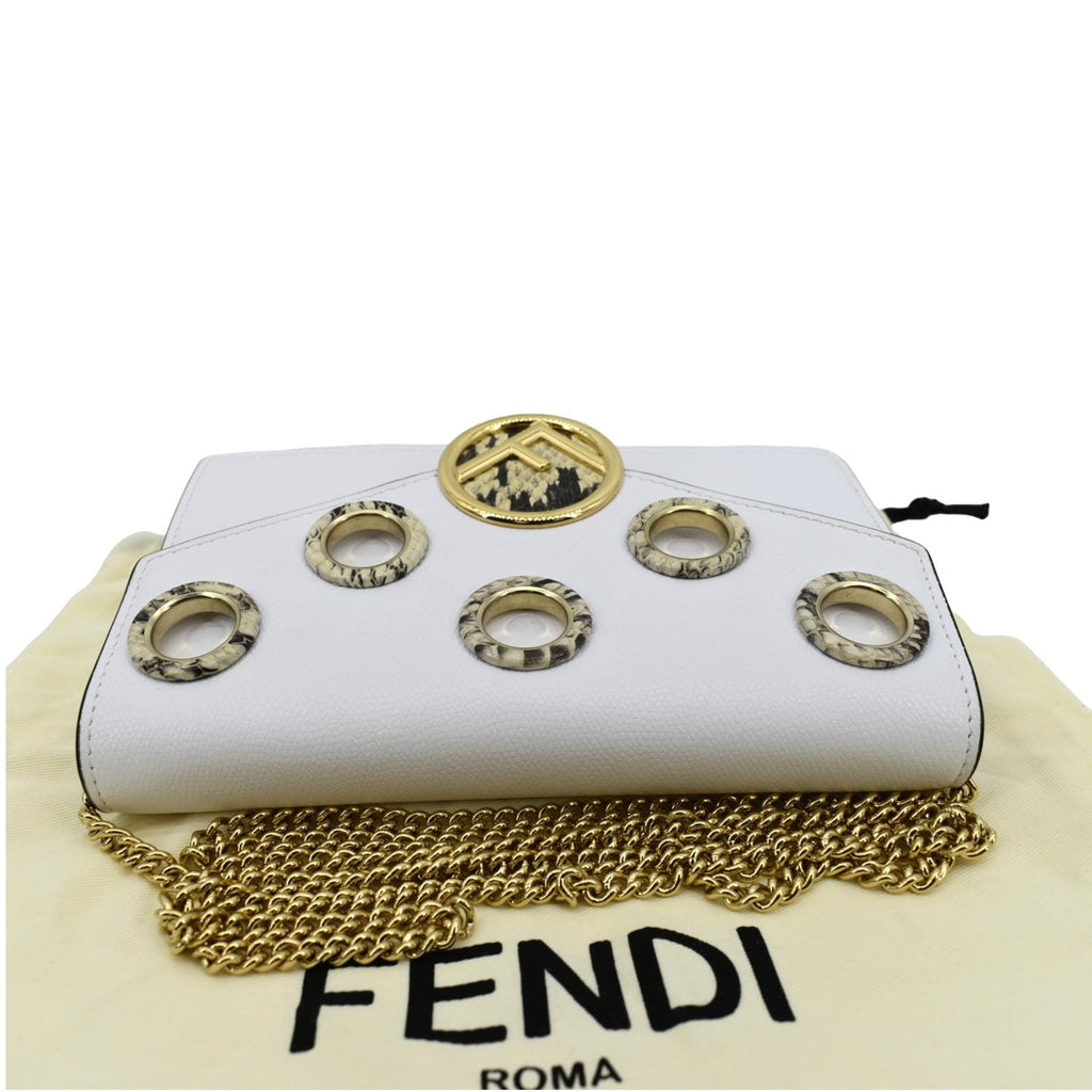 FENDI F Envelope Wallet on Chain Leather Crossbody Bag White