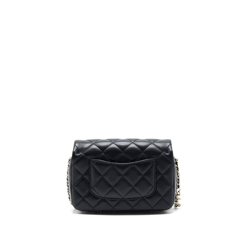 Chanel Pearl Chain Flap Bag Quilted Grained Lambskin Black L