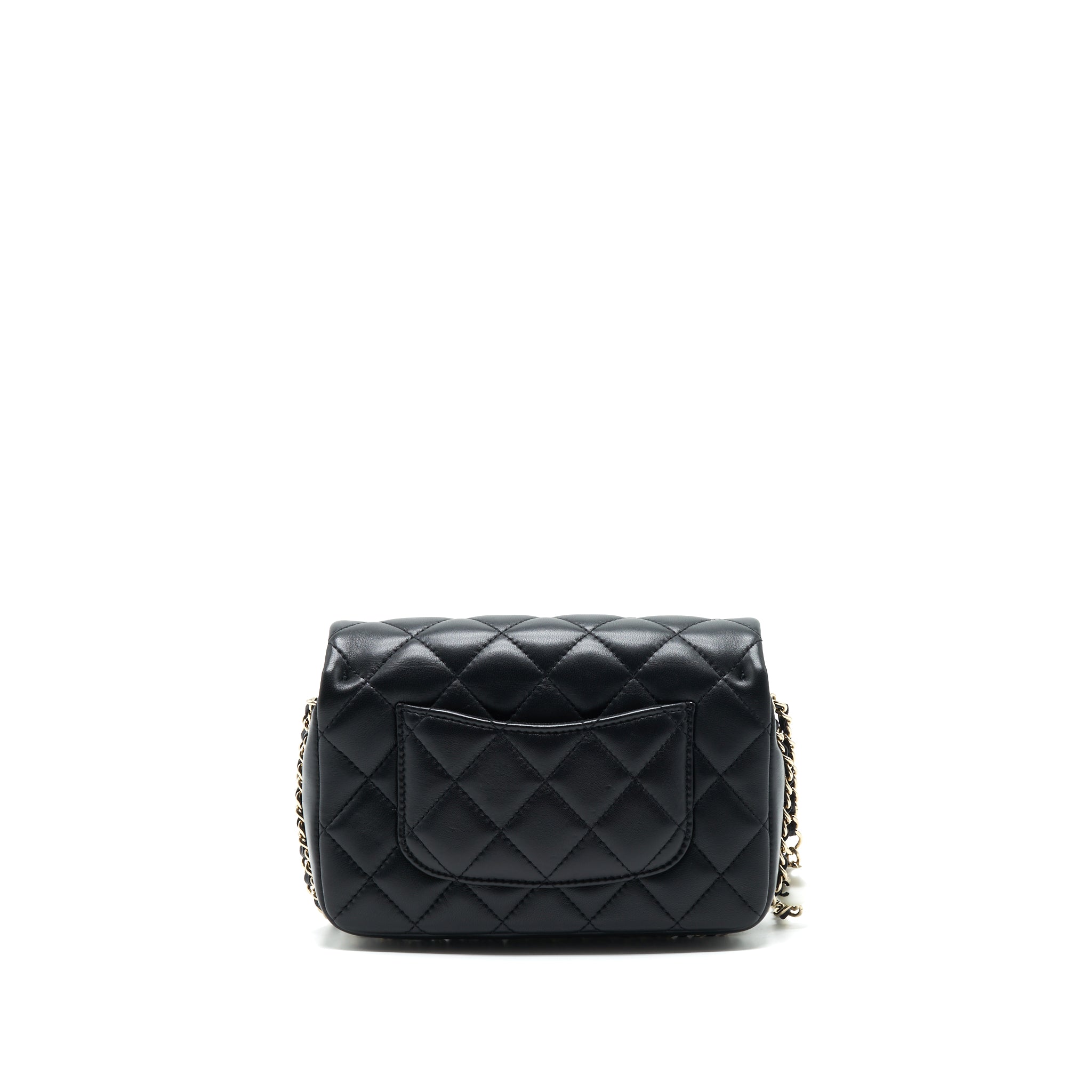 Chanel Pearl Chain Flap Bag Quilted Grained Lambskin Black L