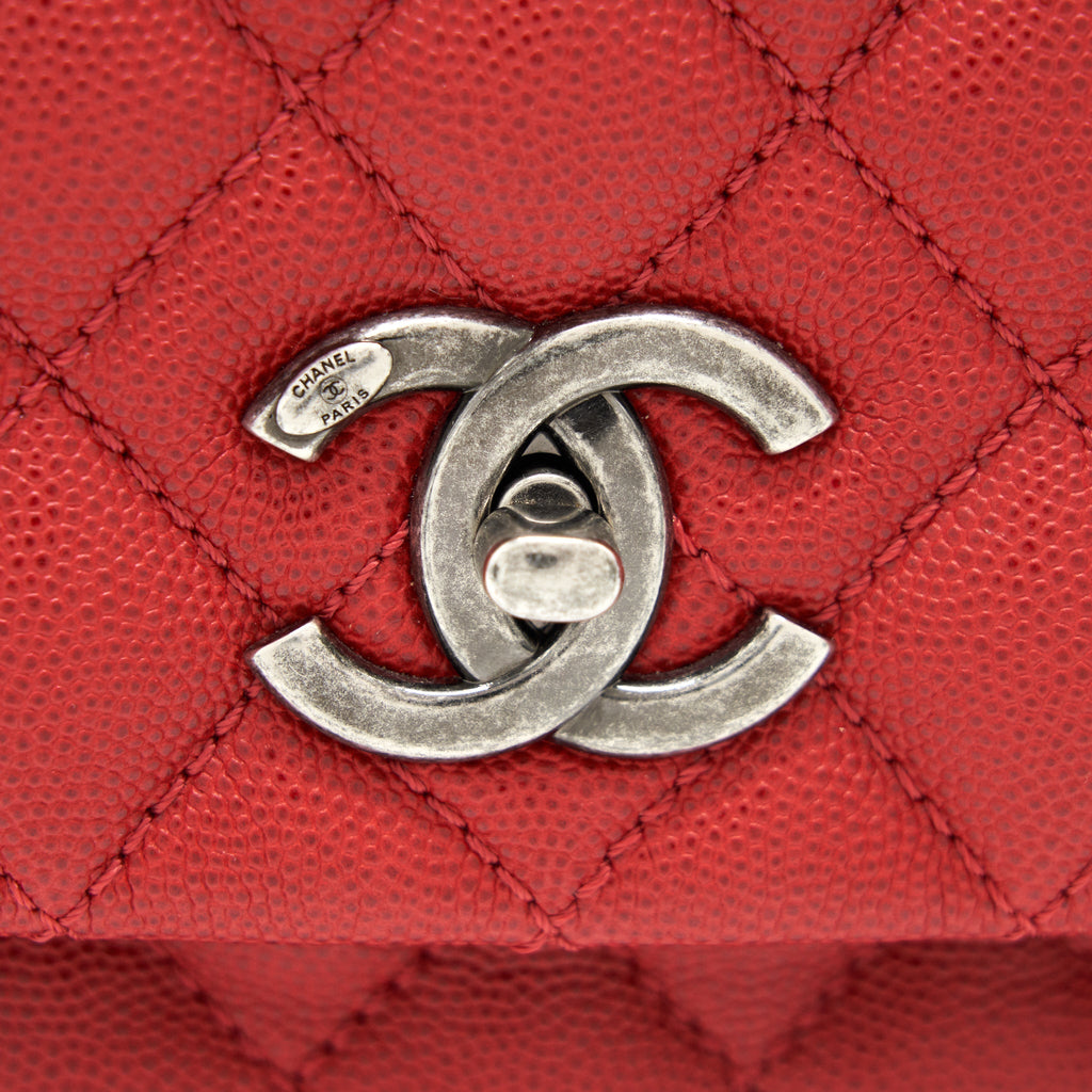 CHANEL COCO HANDLE SMALL FLAP BAG RED CALFSKIN R