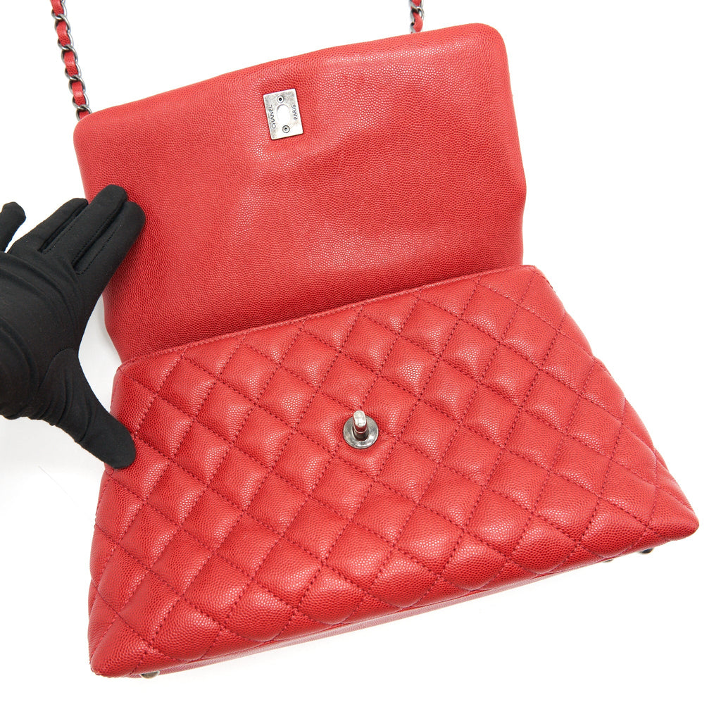 CHANEL COCO HANDLE SMALL FLAP BAG RED CALFSKIN R
