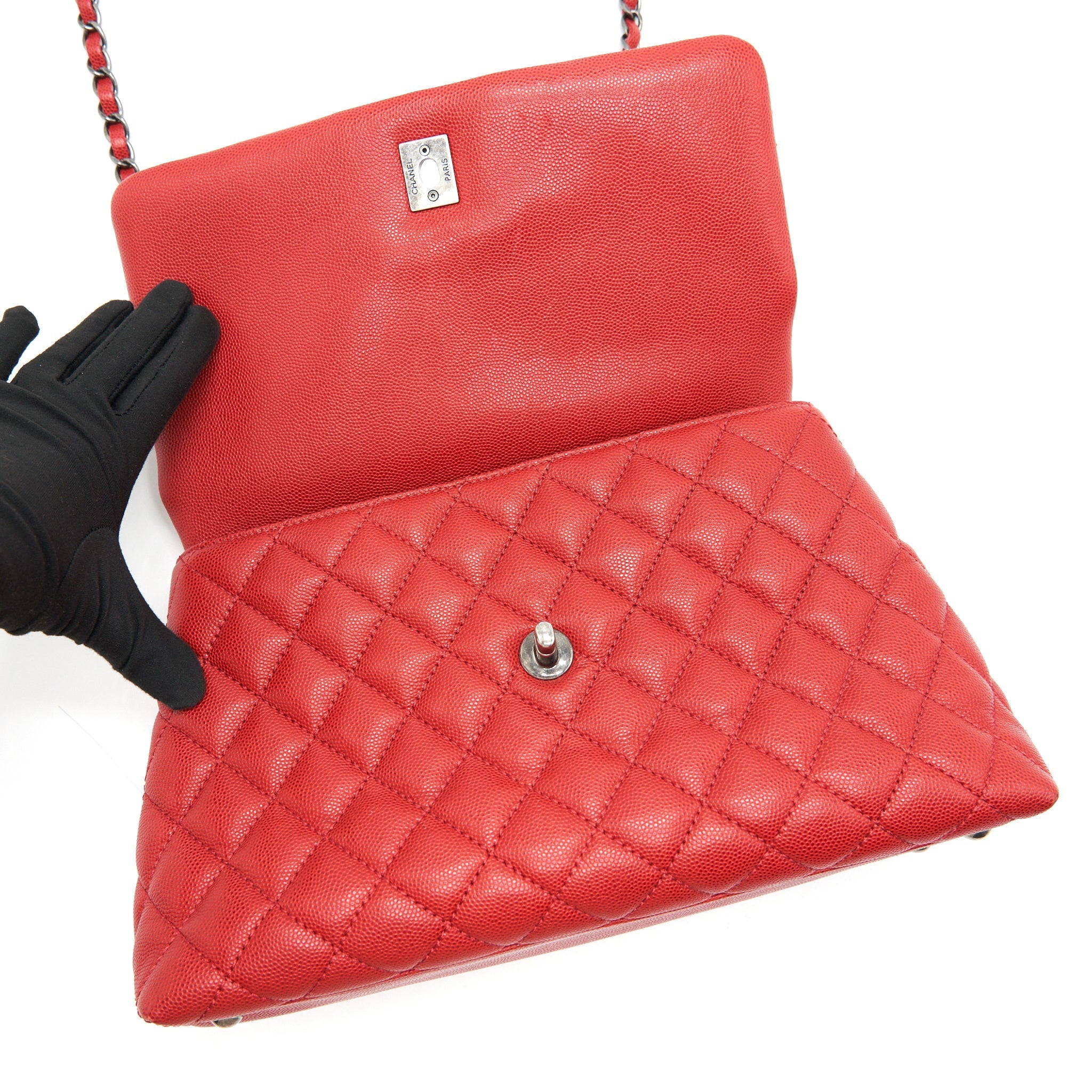 CHANEL COCO HANDLE SMALL FLAP BAG RED CALFSKIN R