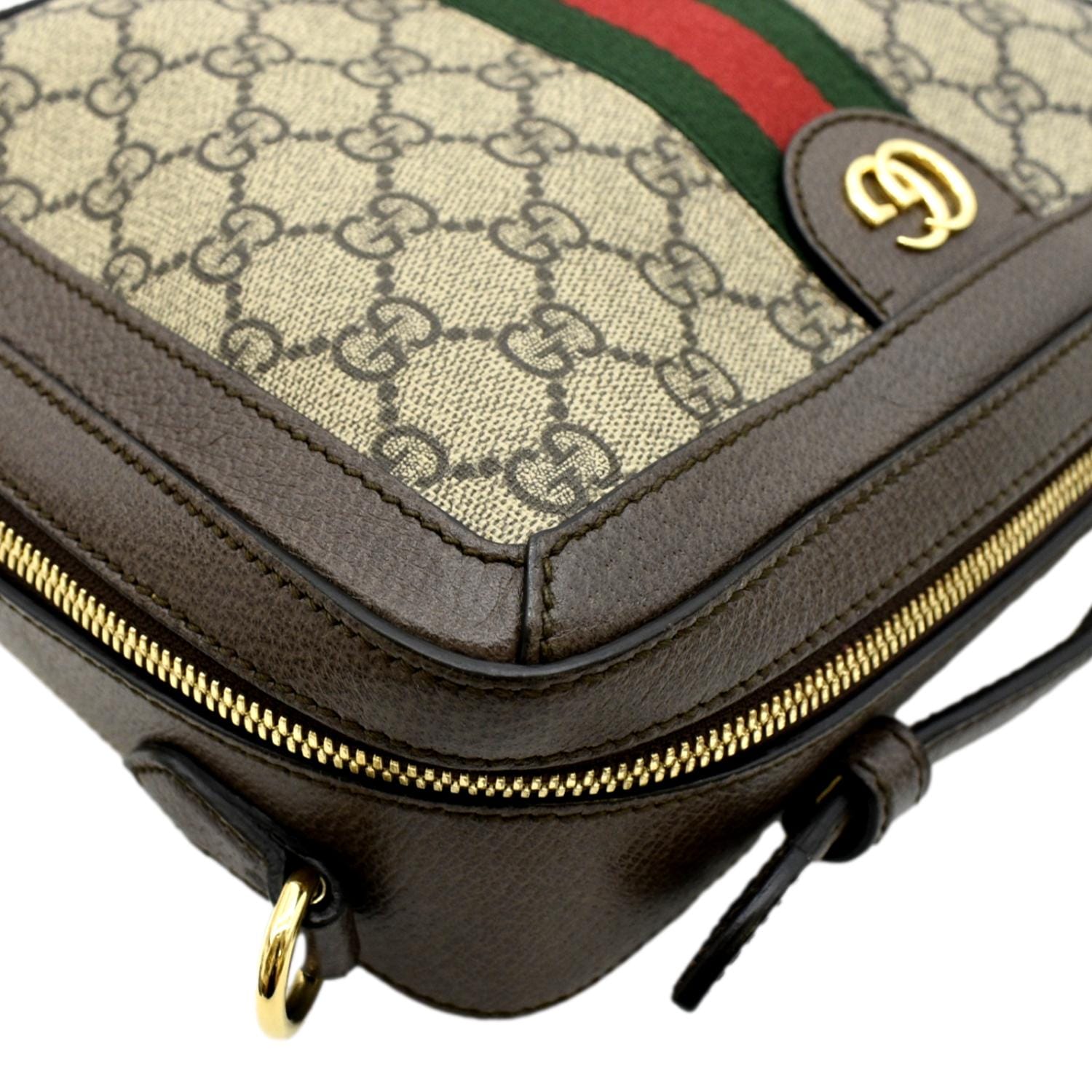 GUCCI Ophidia Web Small GG Supreme Canvas Shoulder Bag Beige 550622
