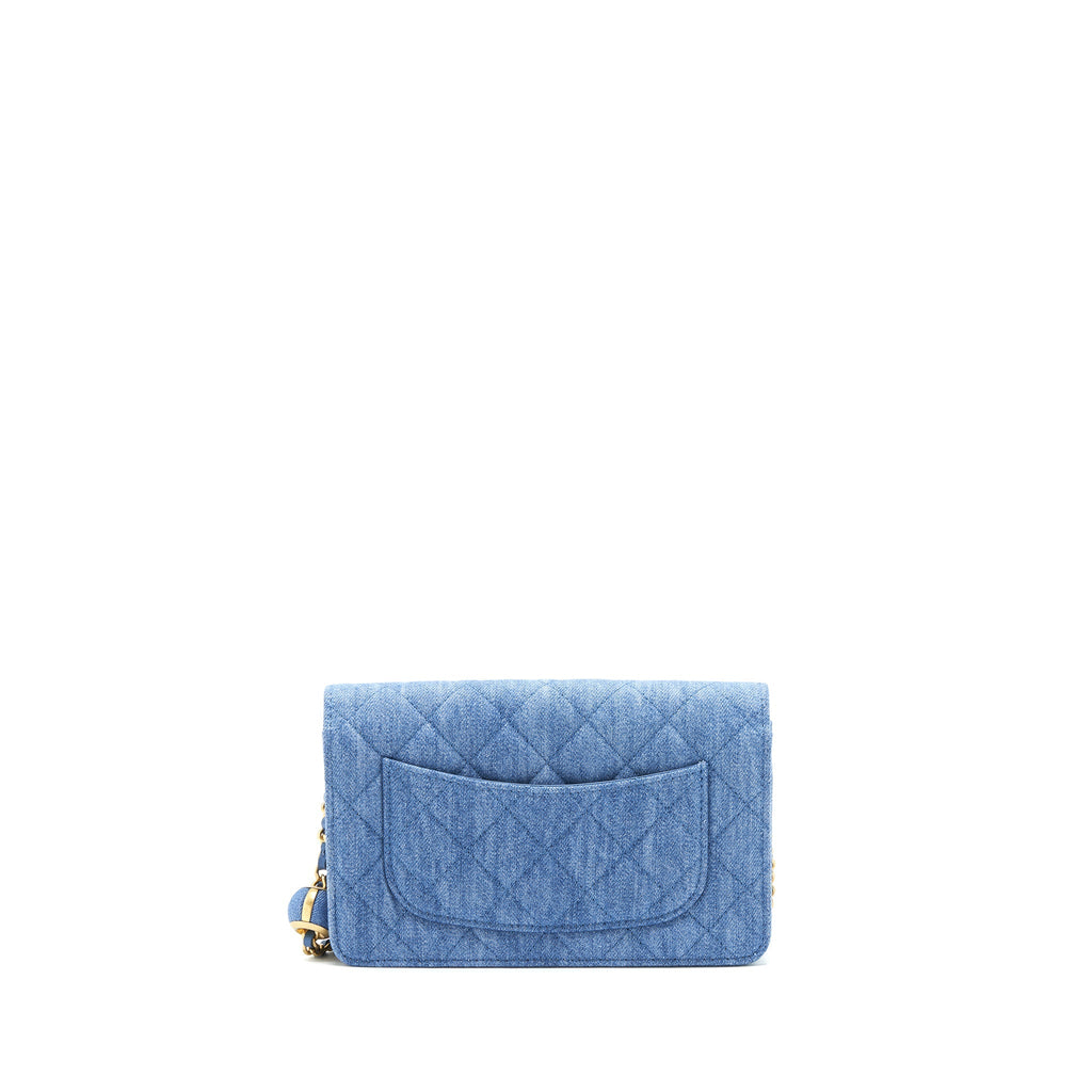 Chanel 22C Pearl Crush Wallet On Chain Denim