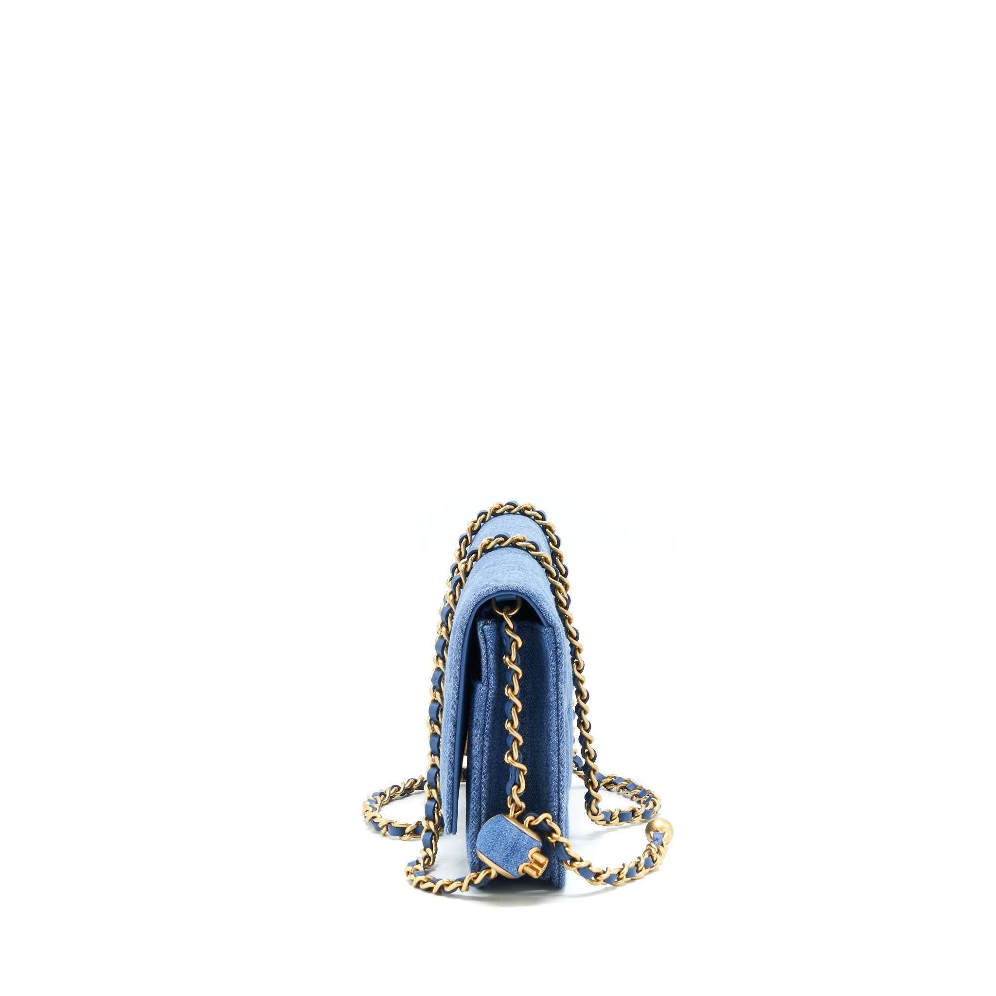 Chanel 22C Pearl Crush Wallet On Chain Denim