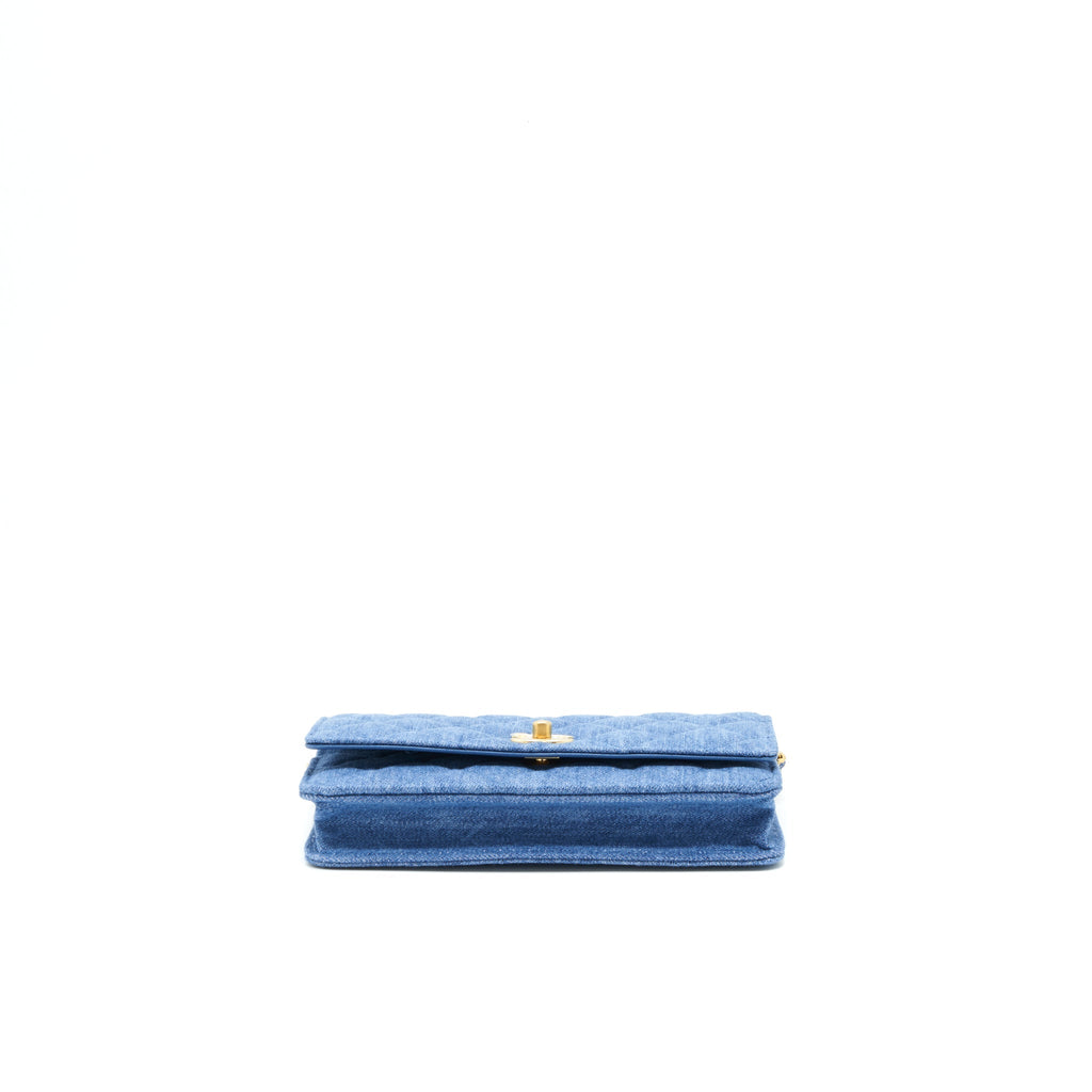 Chanel 22C Pearl Crush Wallet On Chain Denim