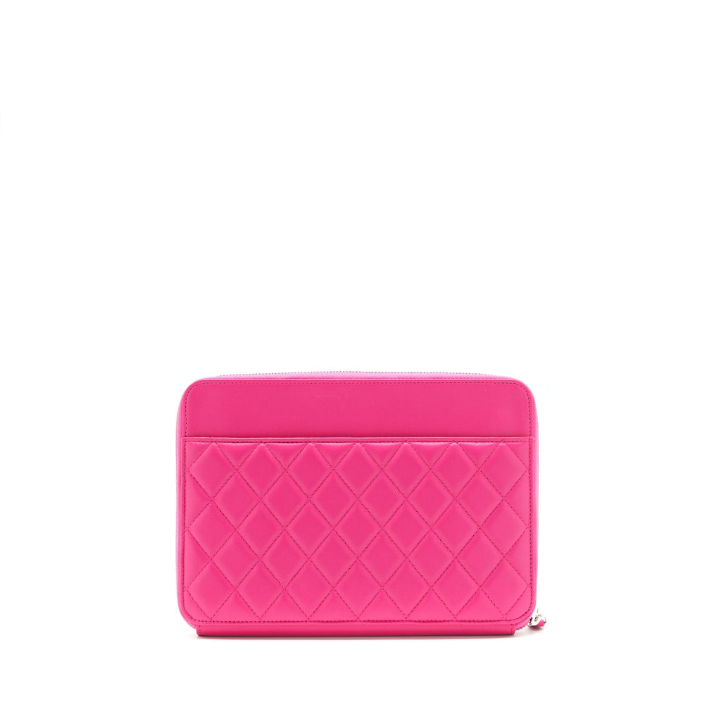 Chanel Quilted Zipper Clutch Lambskin Pink