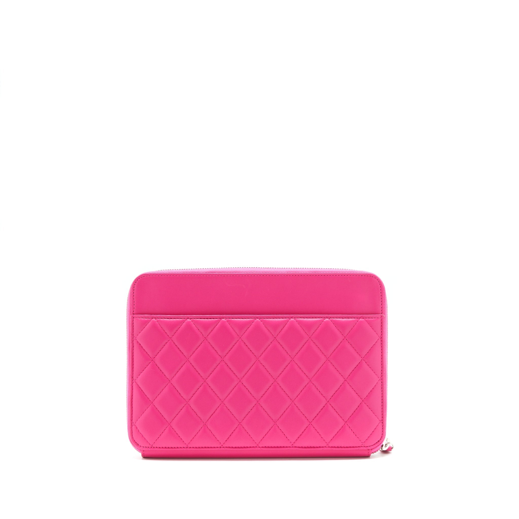Chanel Quilted Zipper Clutch Lambskin Pink