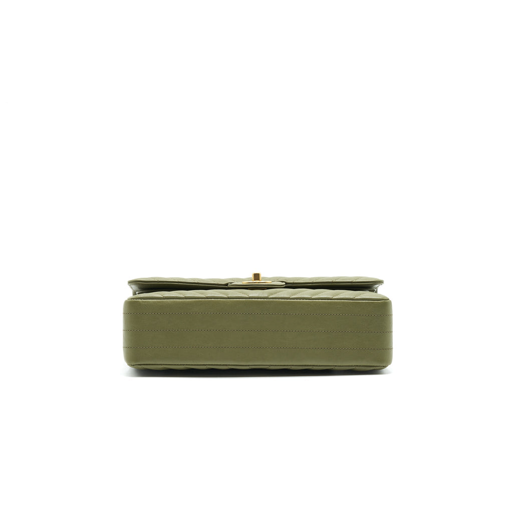 Chanel Chevron Medium Classic Double Flap Bag Olive-Green