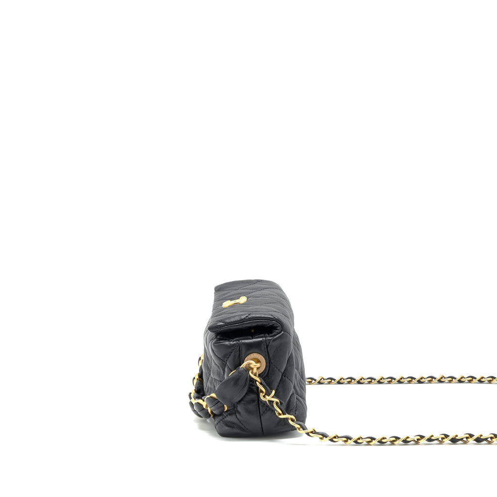 Chanel Small CC Wrapped Strap Bag Lambskin Black In Crumpled