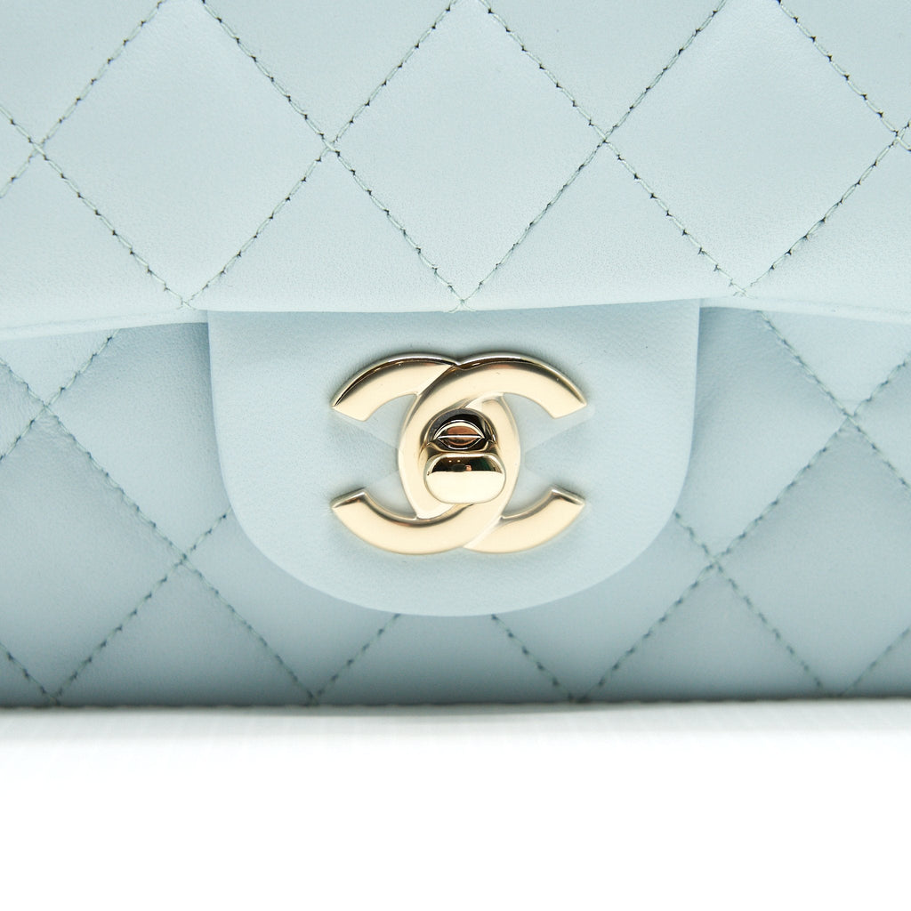 Chanel 21K Mini Top Handle Rectangular Flap Bag Pastel Blue L