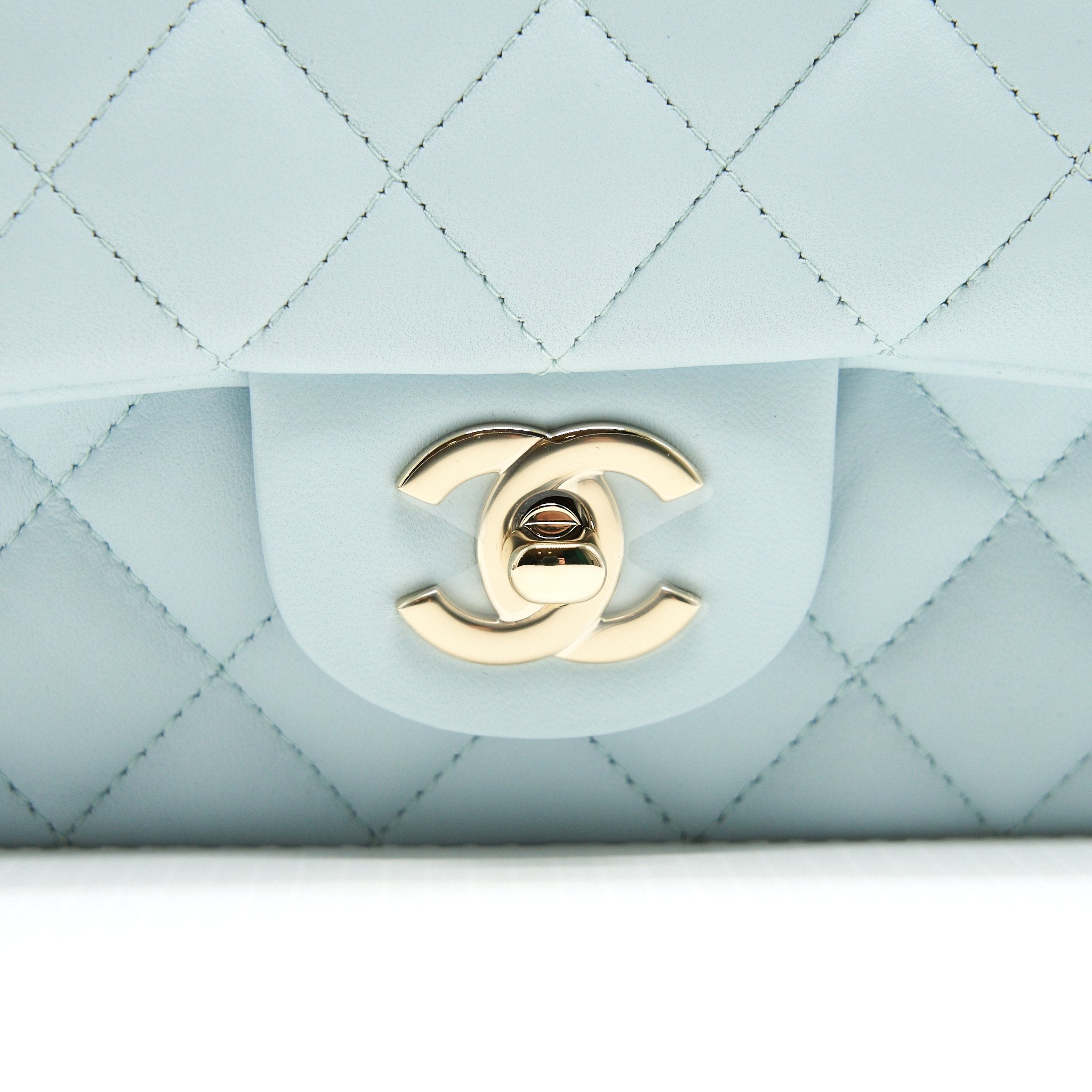 Chanel 21K Mini Top Handle Rectangular Flap Bag Pastel Blue L