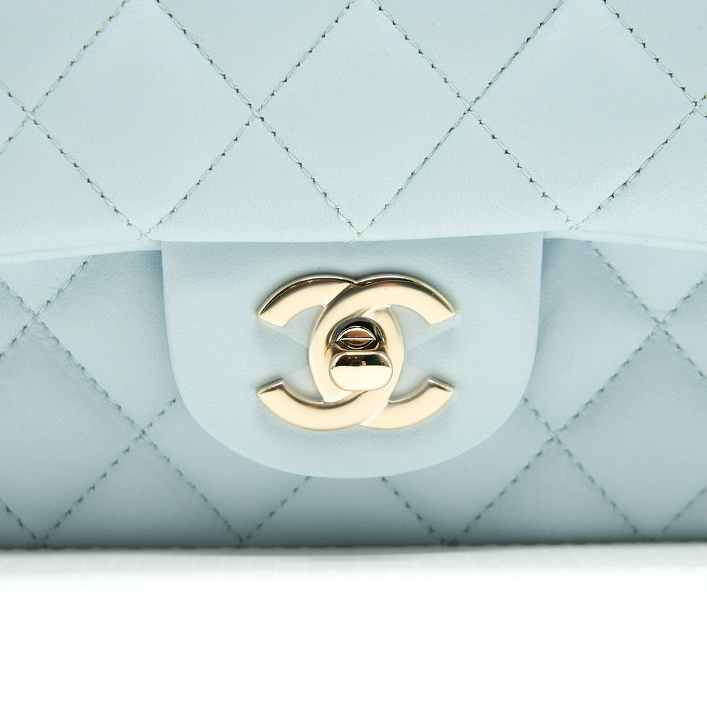 Chanel 21K Mini Top Handle Rectangular Flap Bag Pastel Blue L