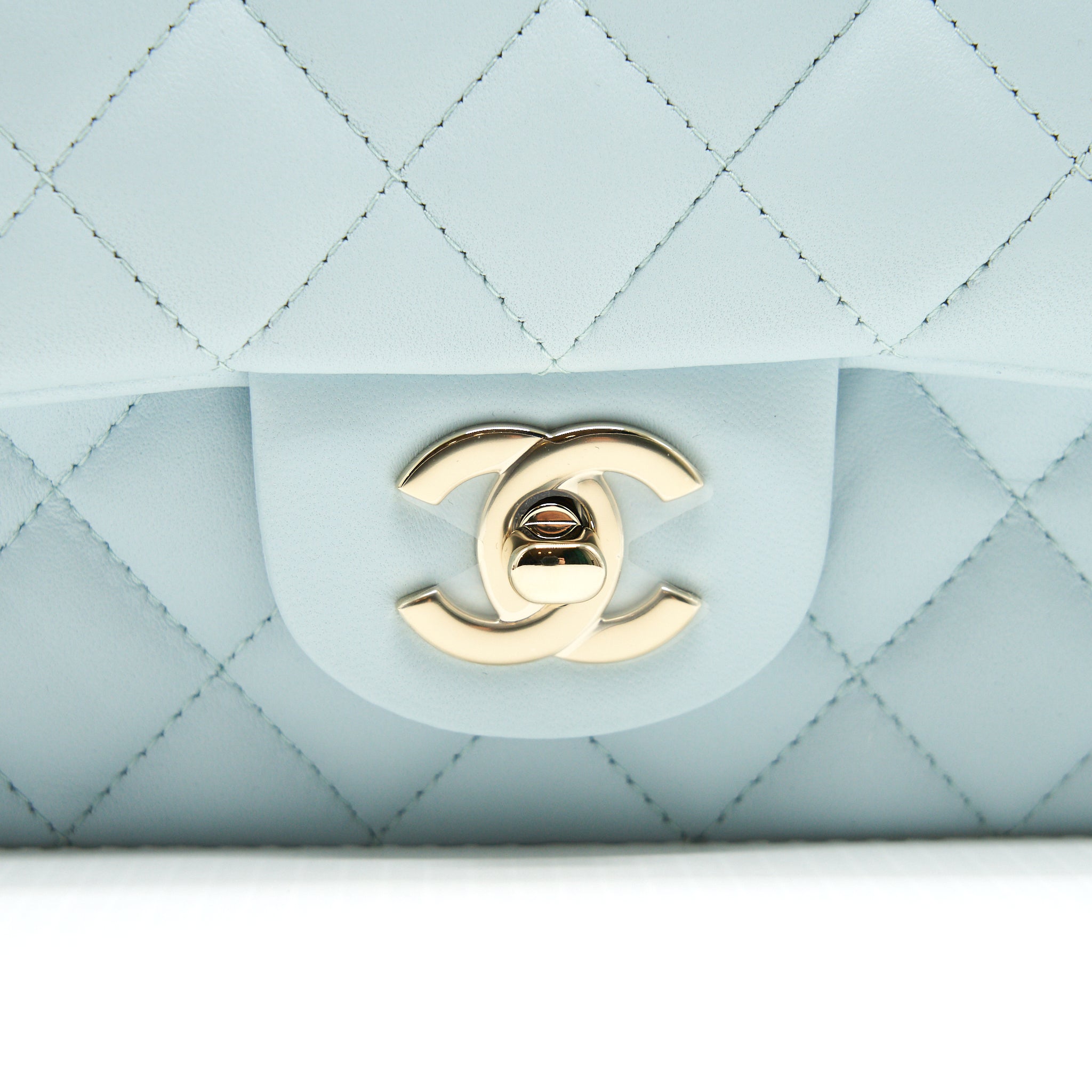 Chanel 21K Mini Top Handle Rectangular Flap Bag Pastel Blue L