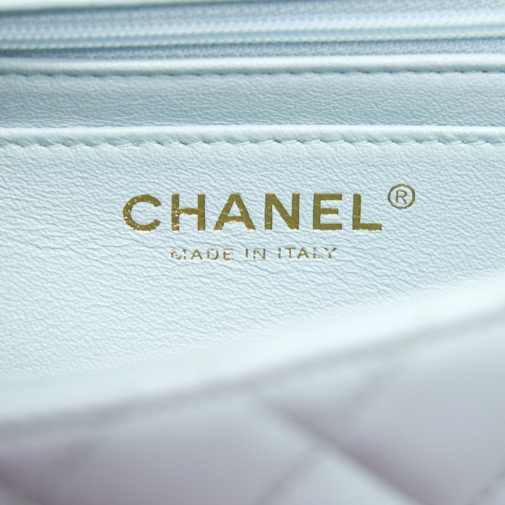 Chanel 21K Mini Top Handle Rectangular Flap Bag Pastel Blue L