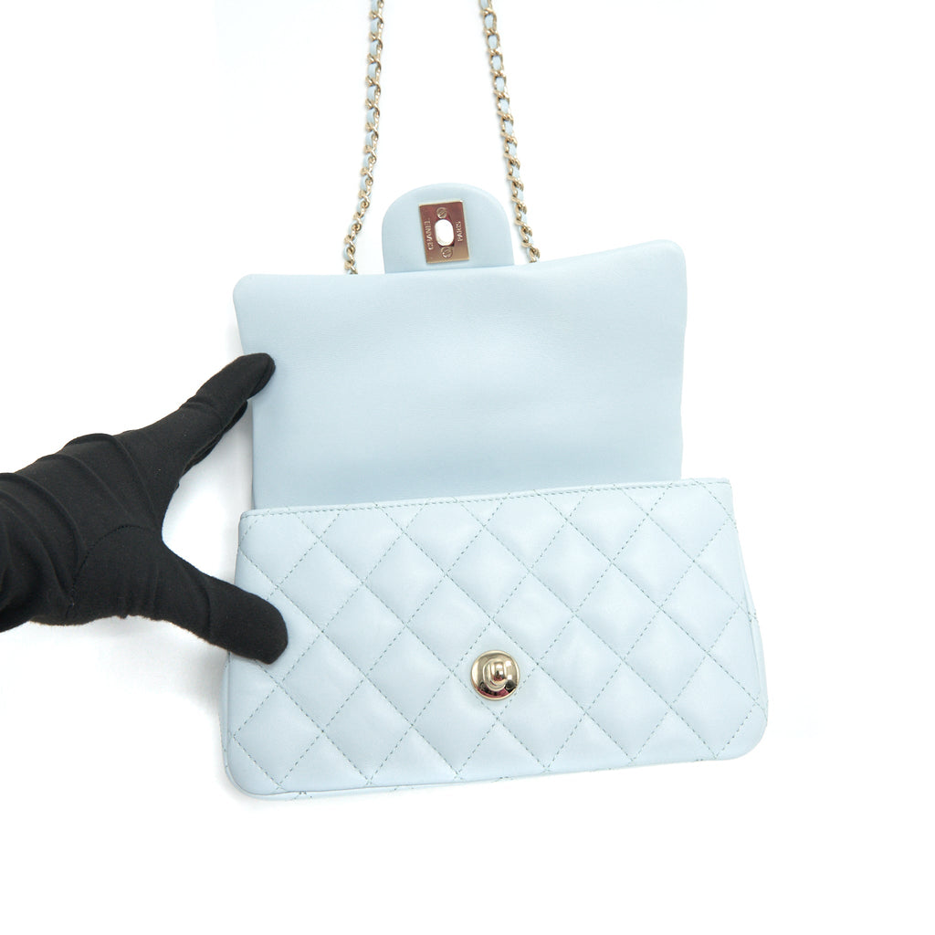 Chanel 21K Mini Top Handle Rectangular Flap Bag Pastel Blue L