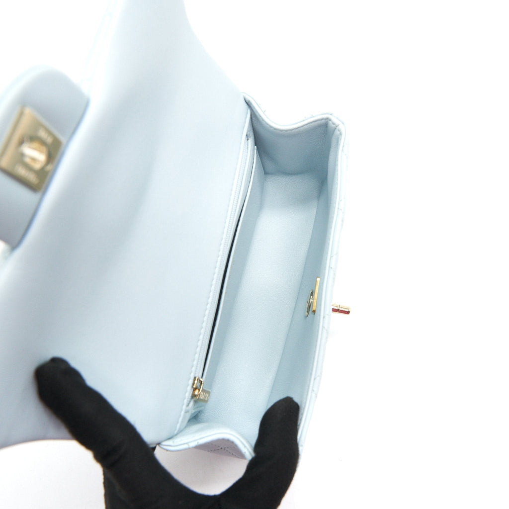 Chanel 21K Mini Top Handle Rectangular Flap Bag Pastel Blue L