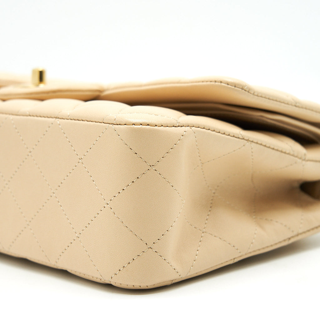 CHANEL MEDIUM CLASSIC DOUBLE FLAP LAMBSKIN BEIGE WITH