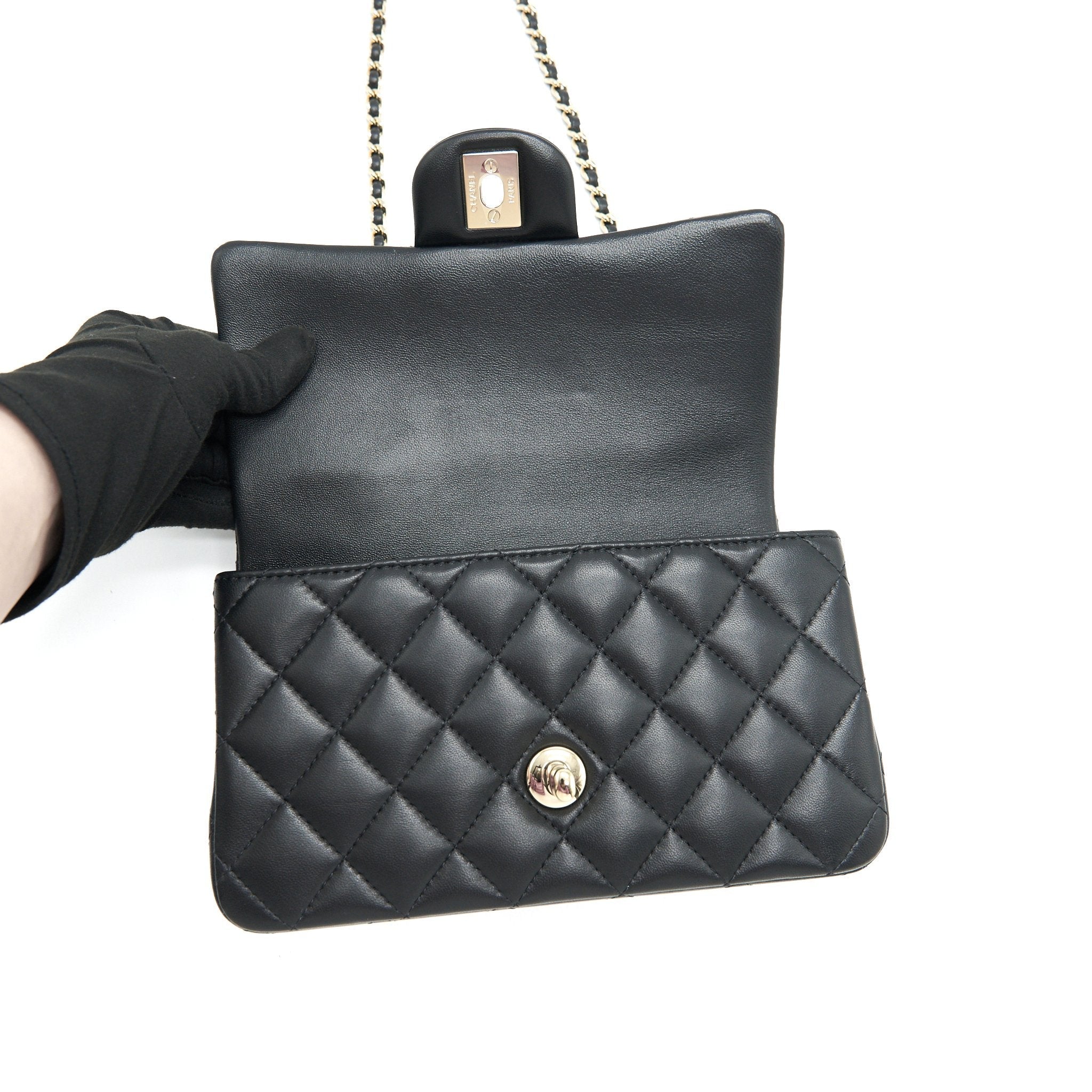 Chanel 21K Top Handle Mini Rectangular Flap Bag Black