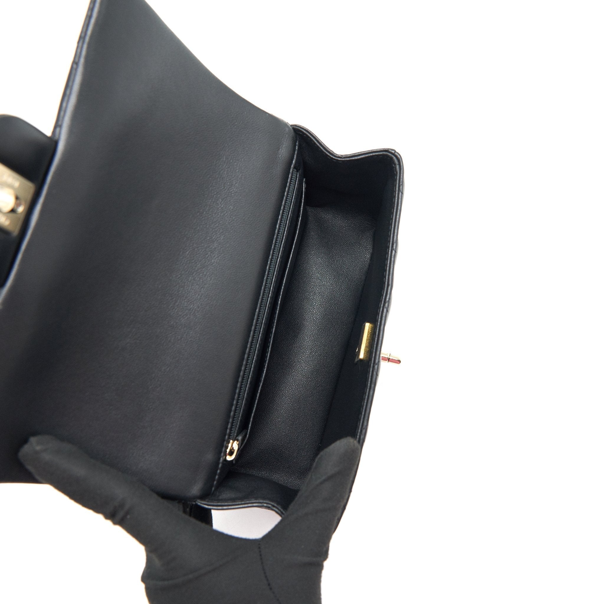 Chanel 21K Top Handle Mini Rectangular Flap Bag Black
