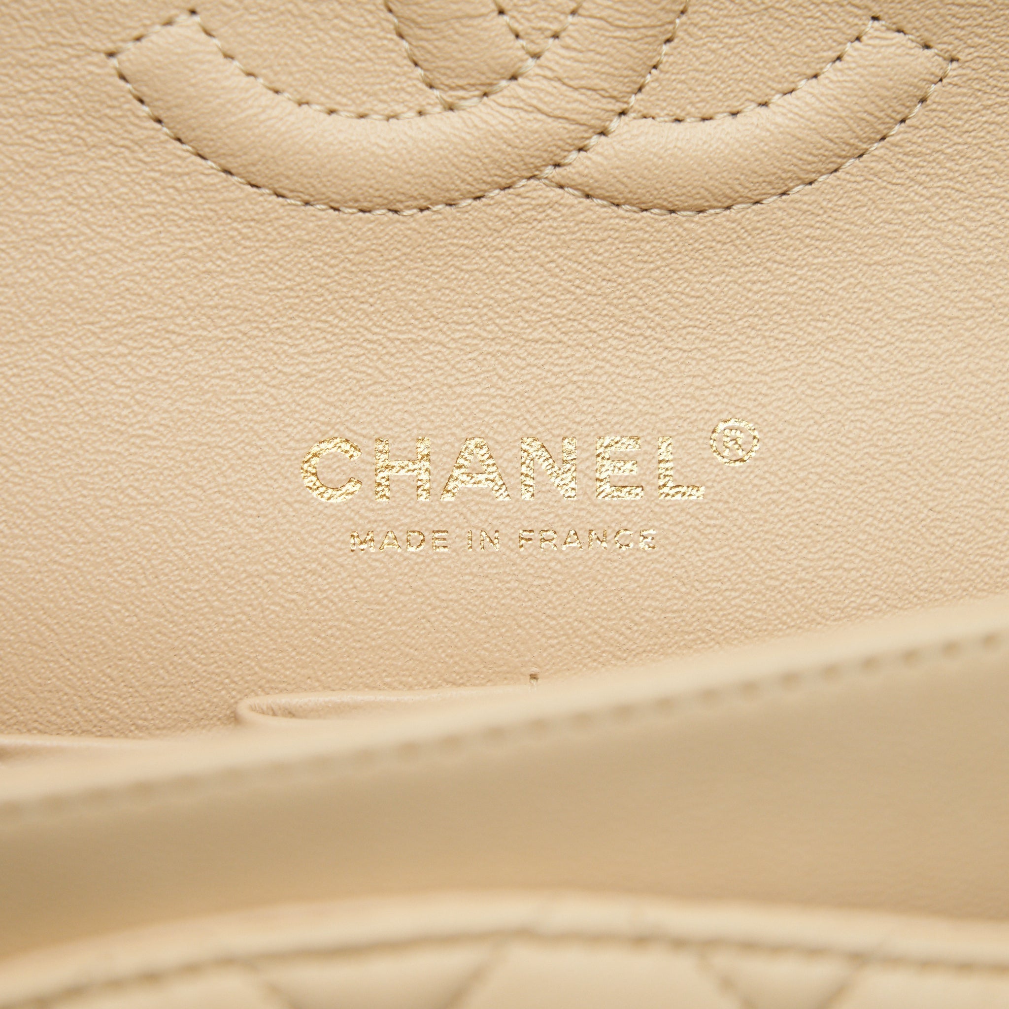 CHANEL MEDIUM CLASSIC DOUBLE FLAP LAMBSKIN BEIGE WITH