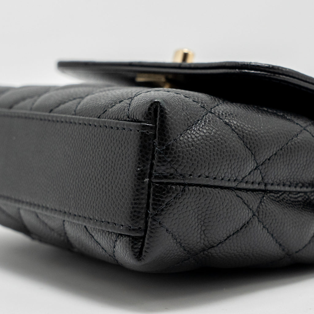 Chanel Coco Handle Clutch with Chain Caviar Black L (Microchip)