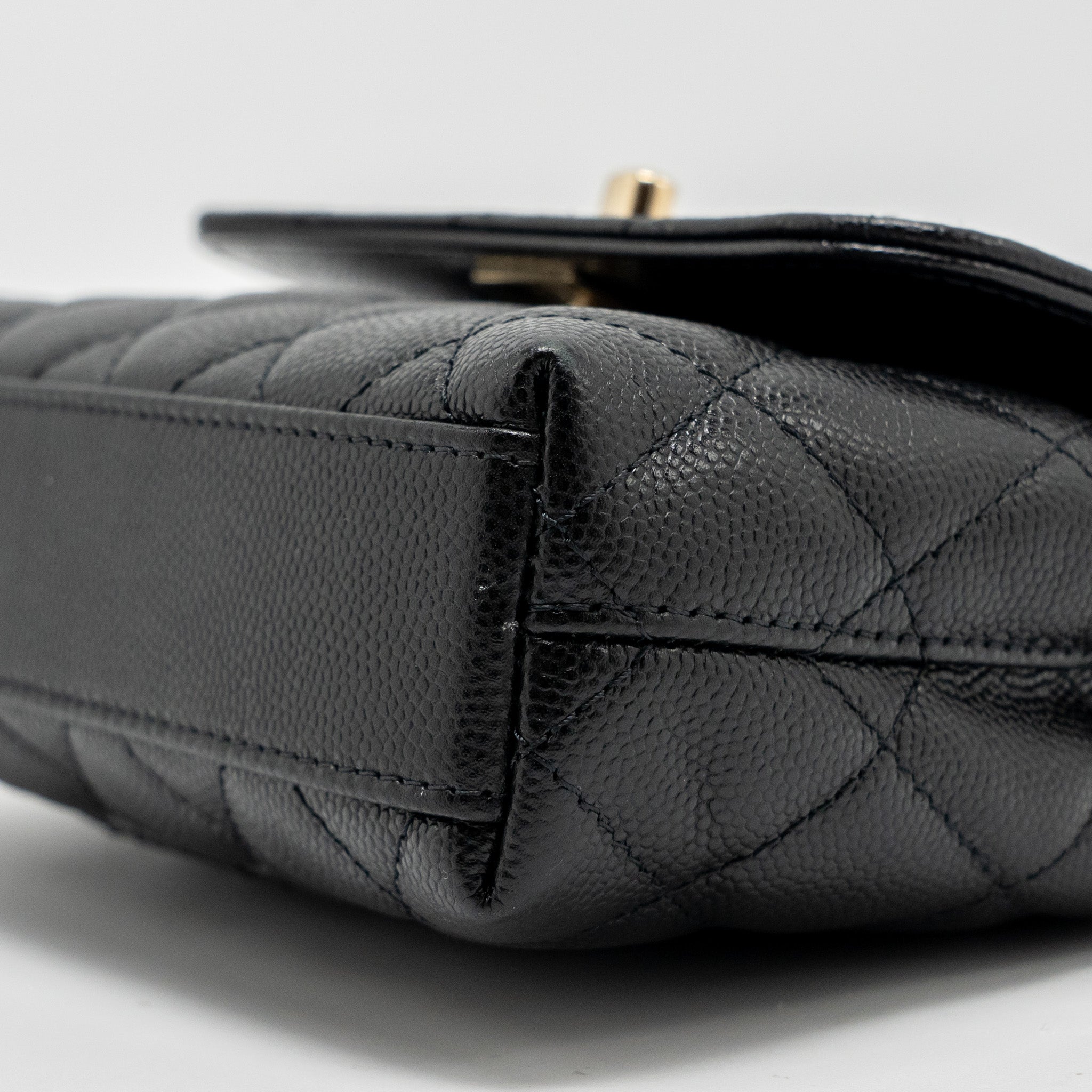 Chanel Coco Handle Clutch with Chain Caviar Black L (Microchip)
