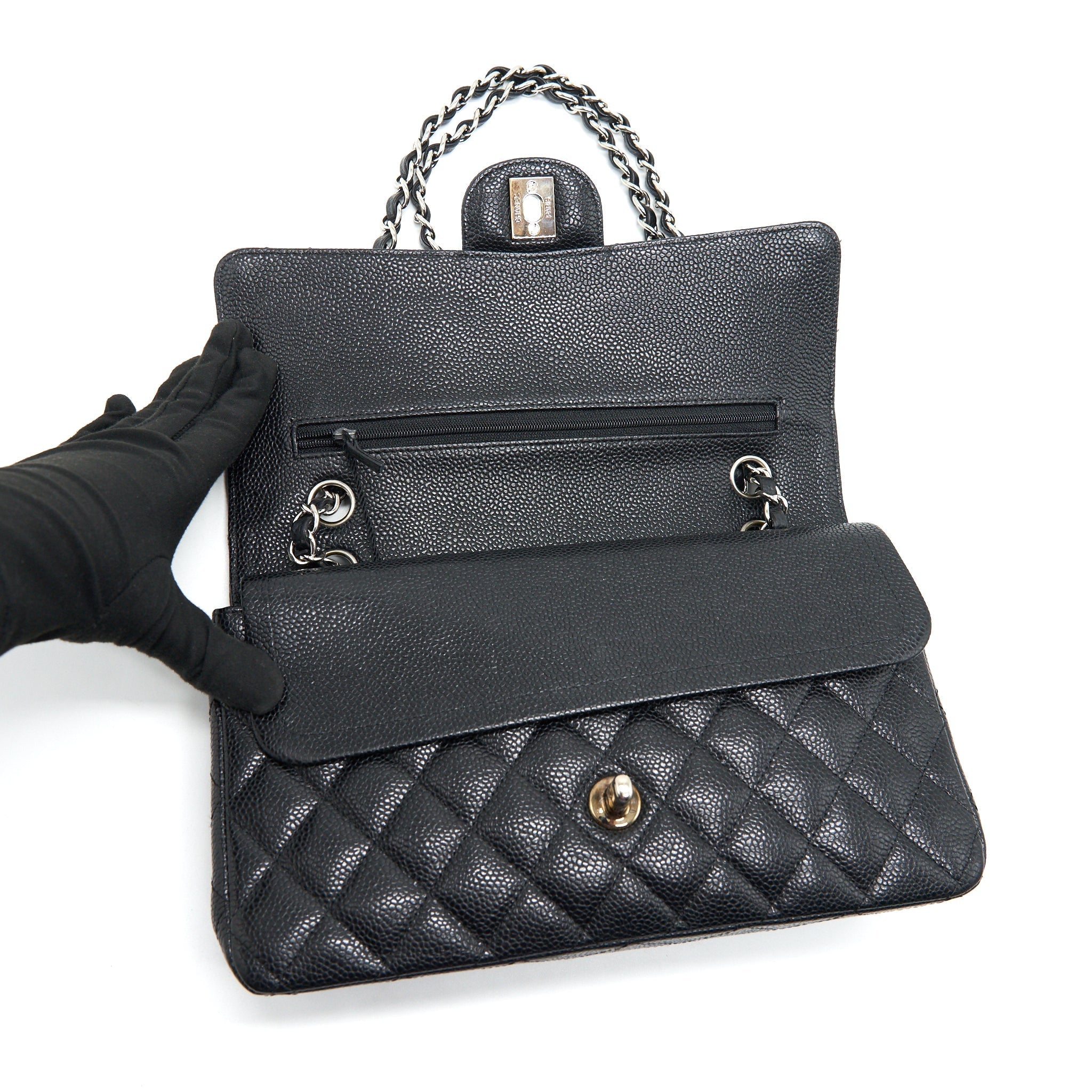 Chanel Medium Classic Double Flap Caviar Black  serial 12
