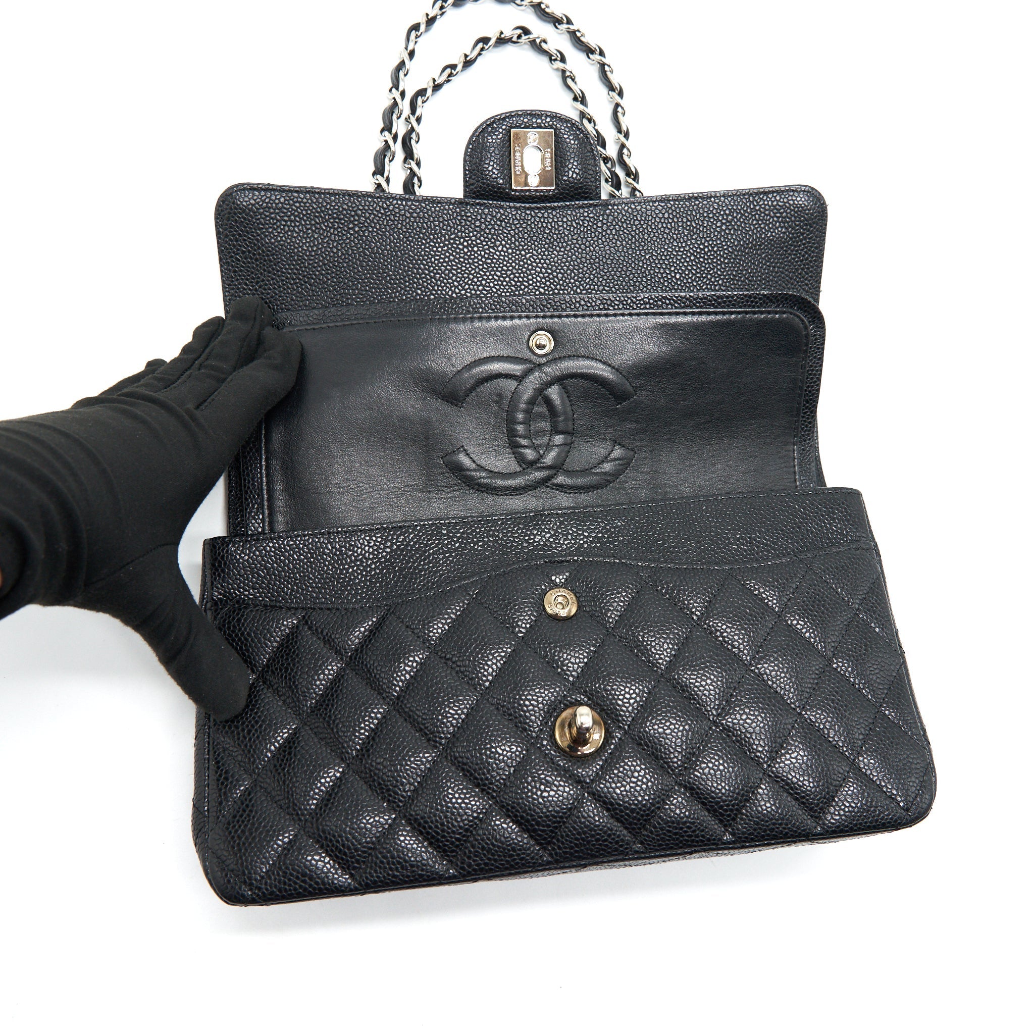 Chanel Medium Classic Double Flap Caviar Black  serial 12