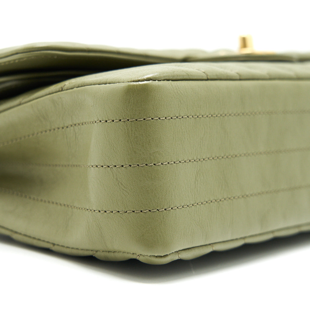 Chanel Chevron Medium Classic Double Flap Bag Olive-Green