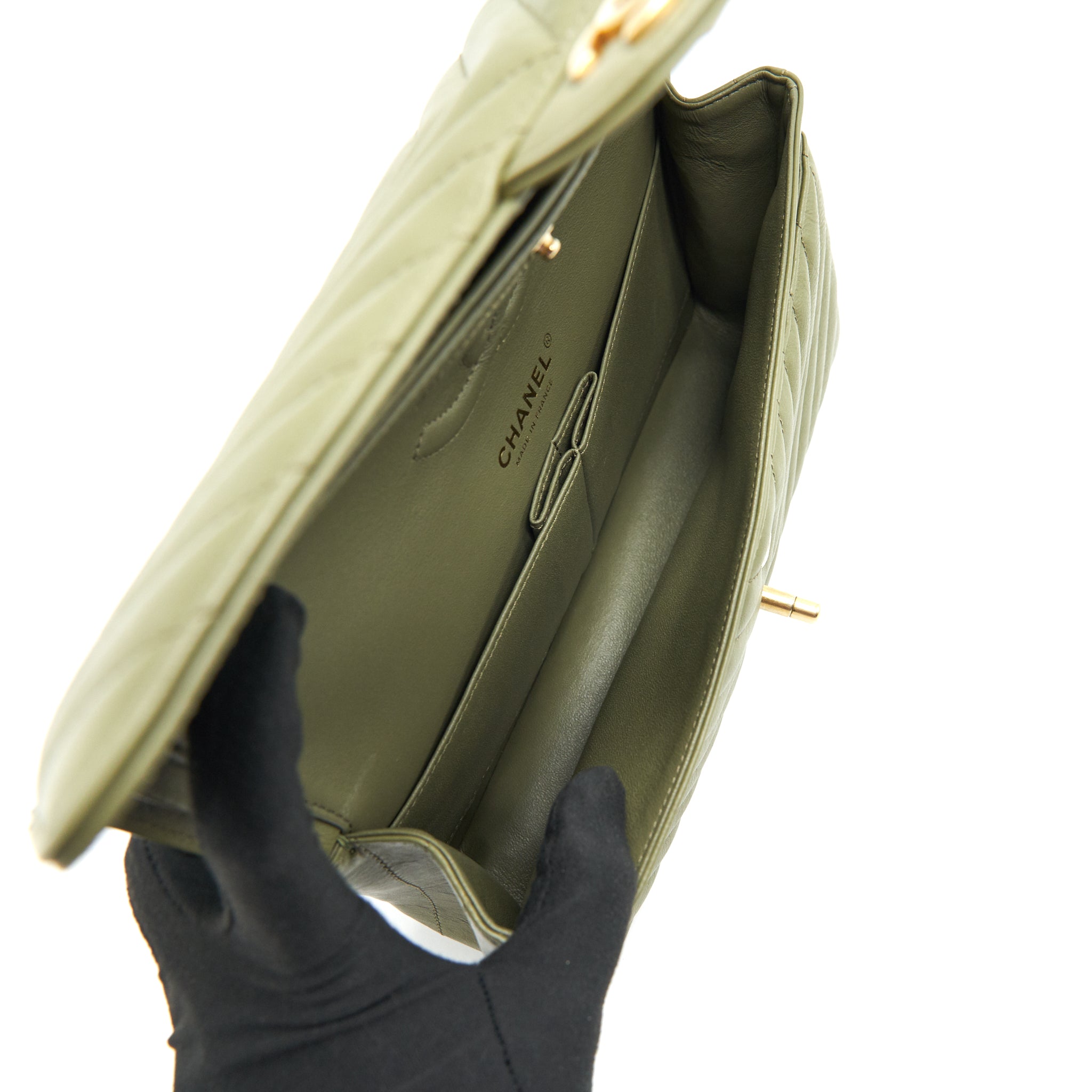 Chanel Chevron Medium Classic Double Flap Bag Olive-Green