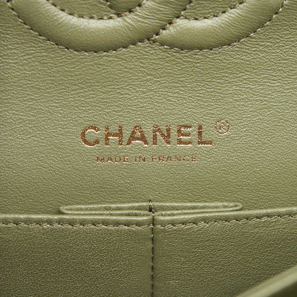 Chanel Chevron Medium Classic Double Flap Bag Olive-Green