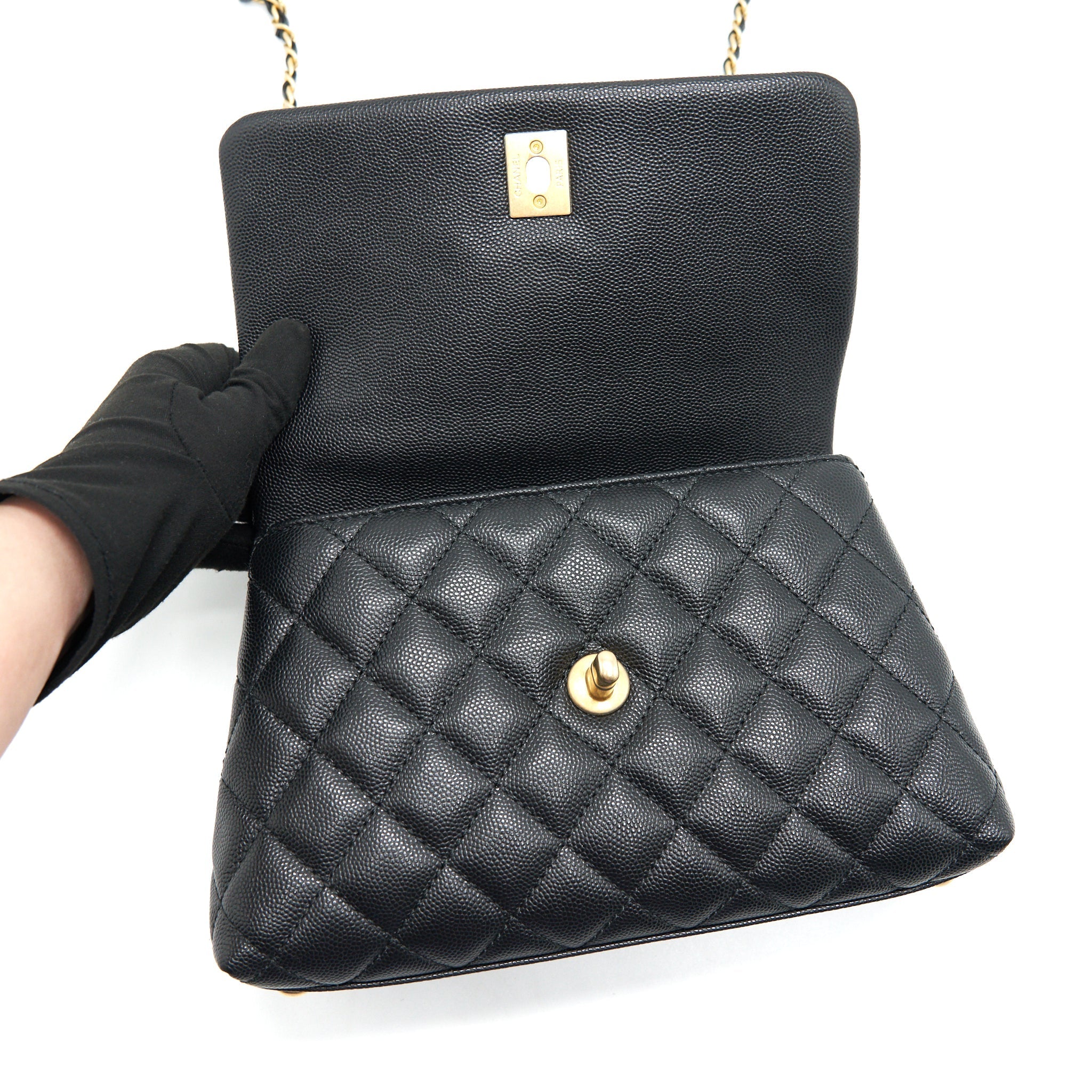 Chanel Mini Coco Handle Flap Caviar in Black