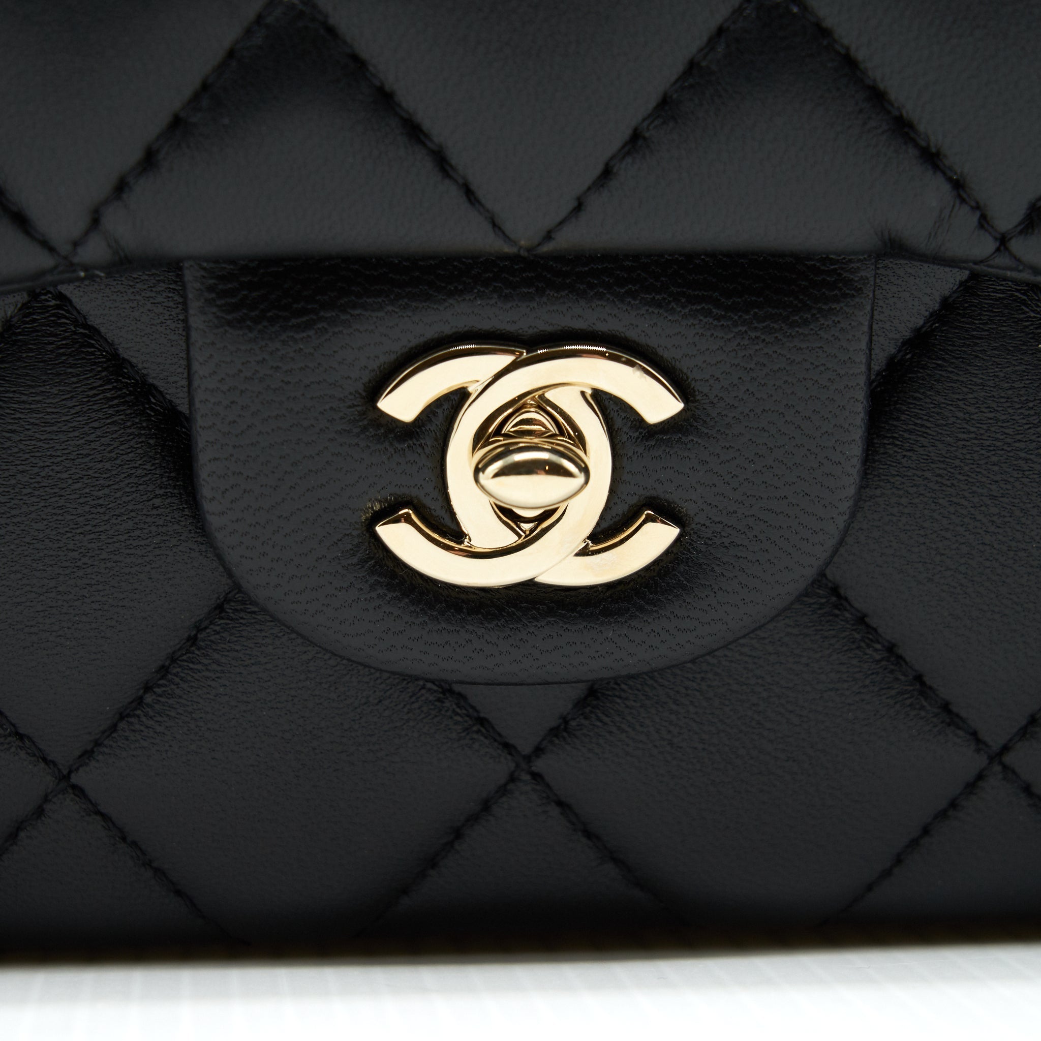 Chanel Pearl Chain Flap Bag Quilted Grained Lambskin Black L