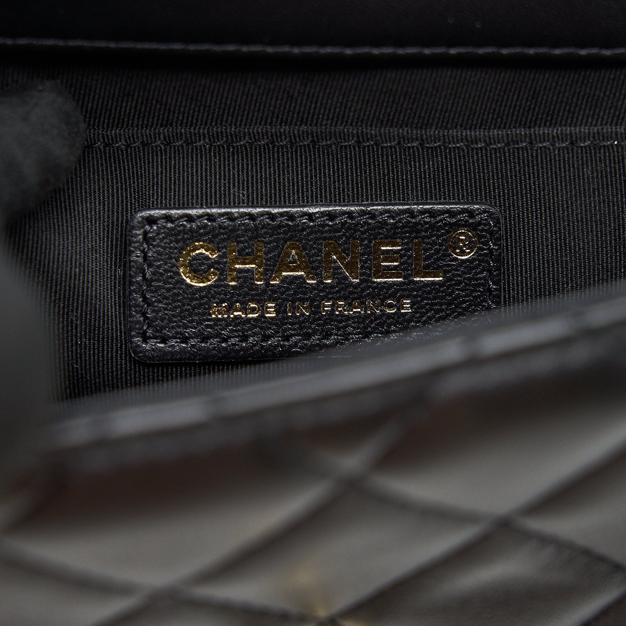 Chanel Pearl Chain Flap Bag Quilted Grained Lambskin Black L