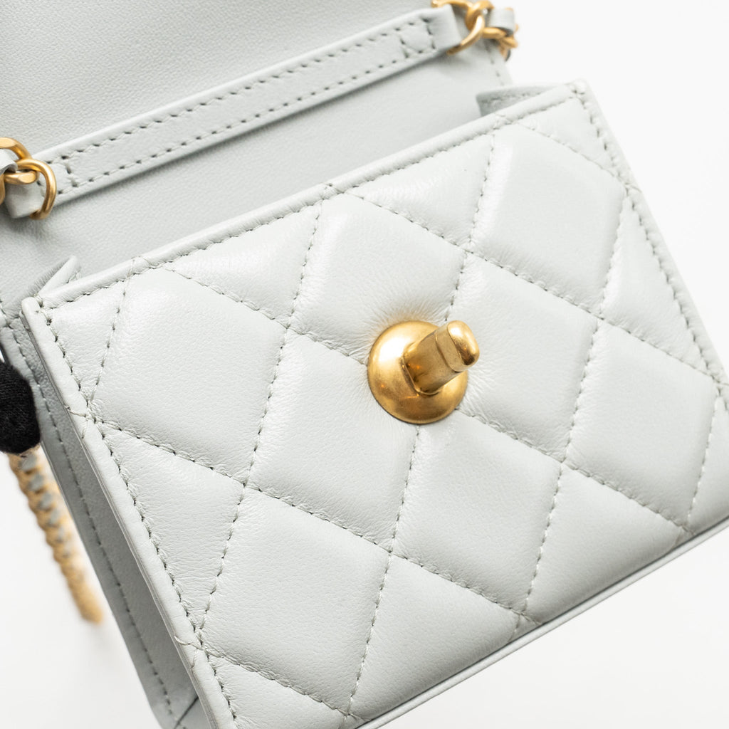 CHANEL CC Enamel Heart Mini Flap Clutch With Chain Lambskin Light Grey