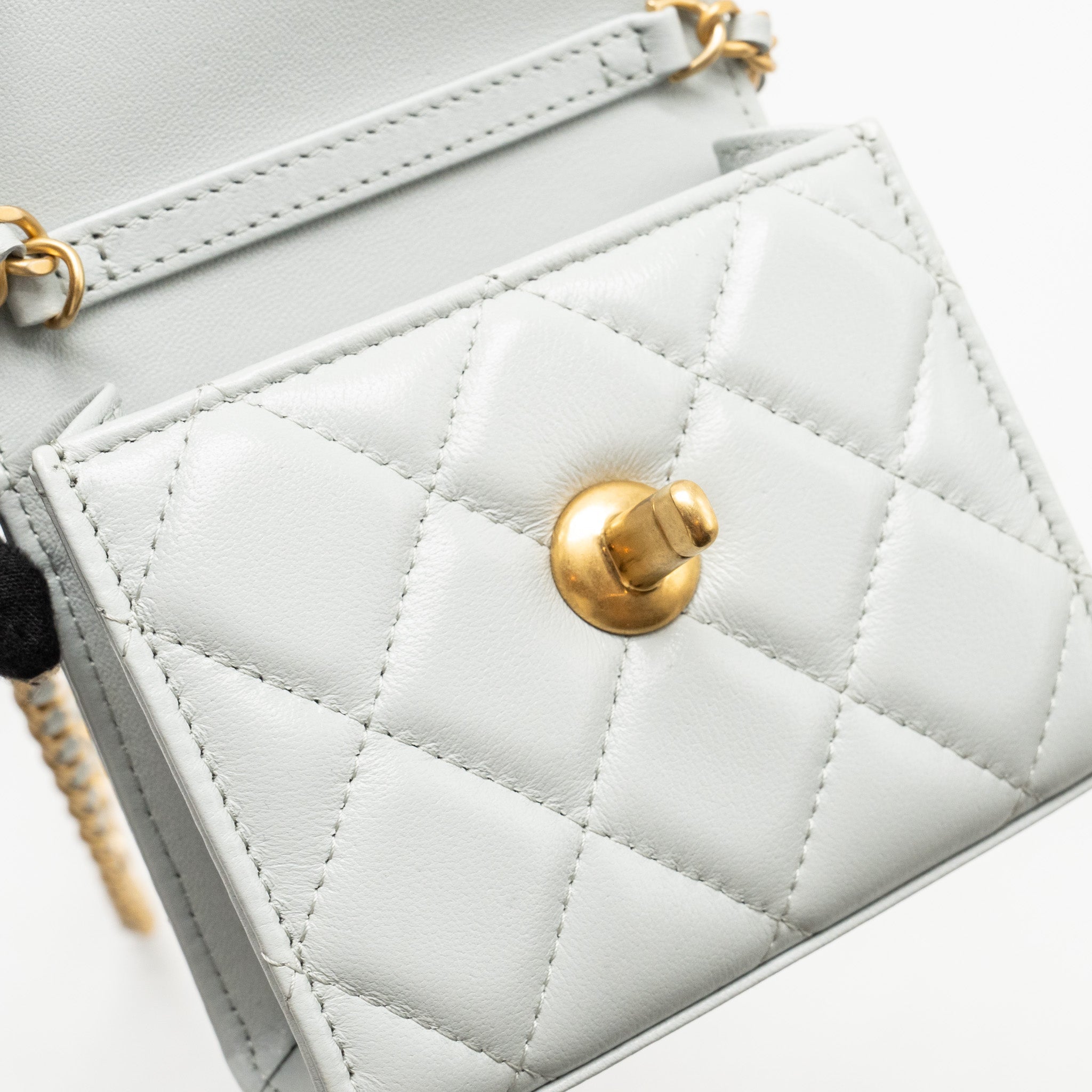 CHANEL CC Enamel Heart Mini Flap Clutch With Chain Lambskin Light Grey