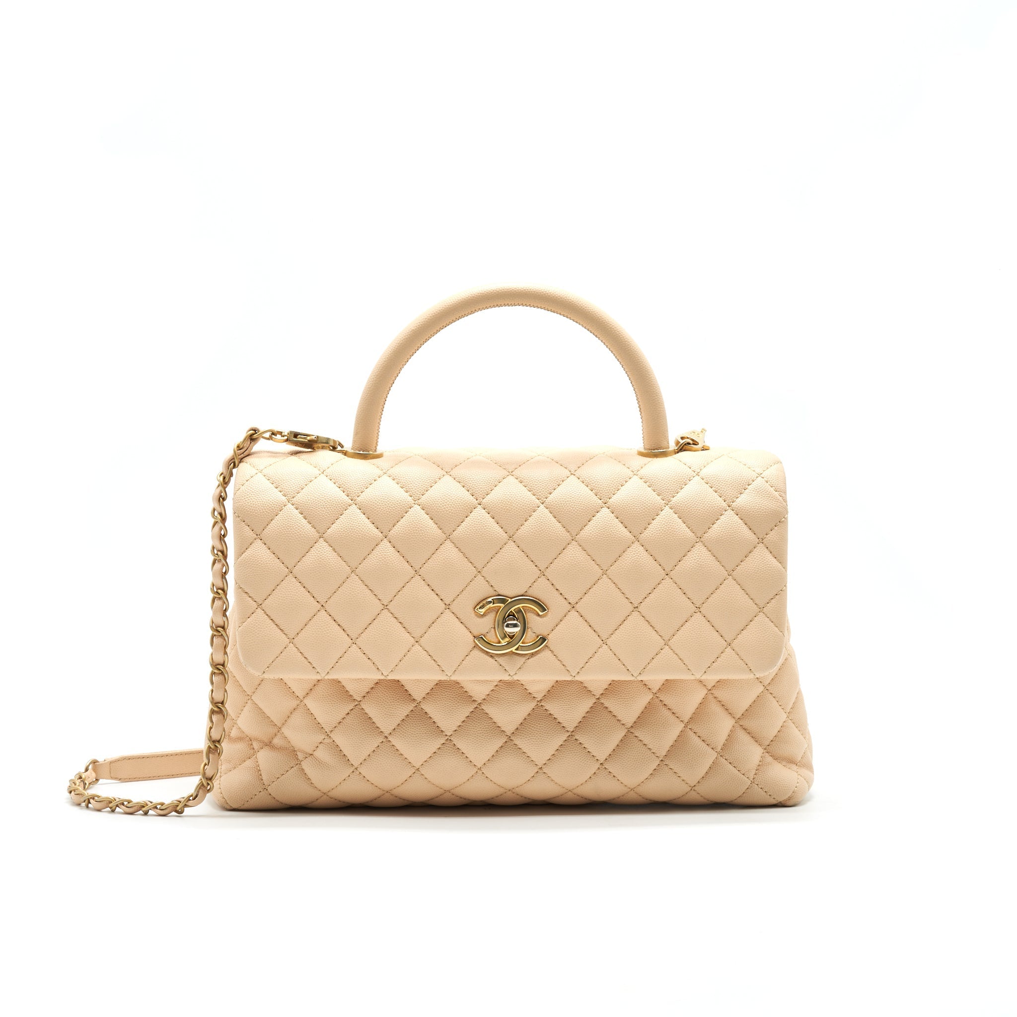 CHANEL CAVIER LARGE COCO HANDLE FLAP BAG BEIGE