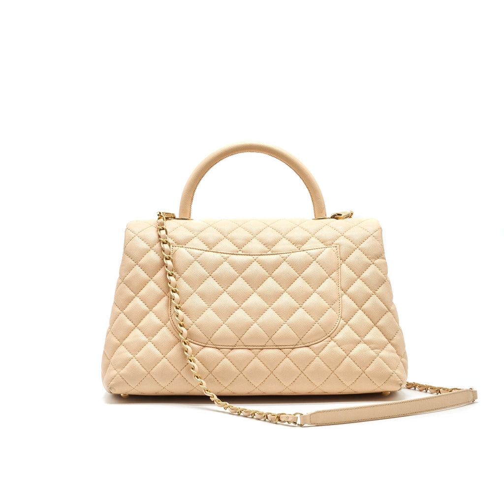 CHANEL CAVIER LARGE COCO HANDLE FLAP BAG BEIGE